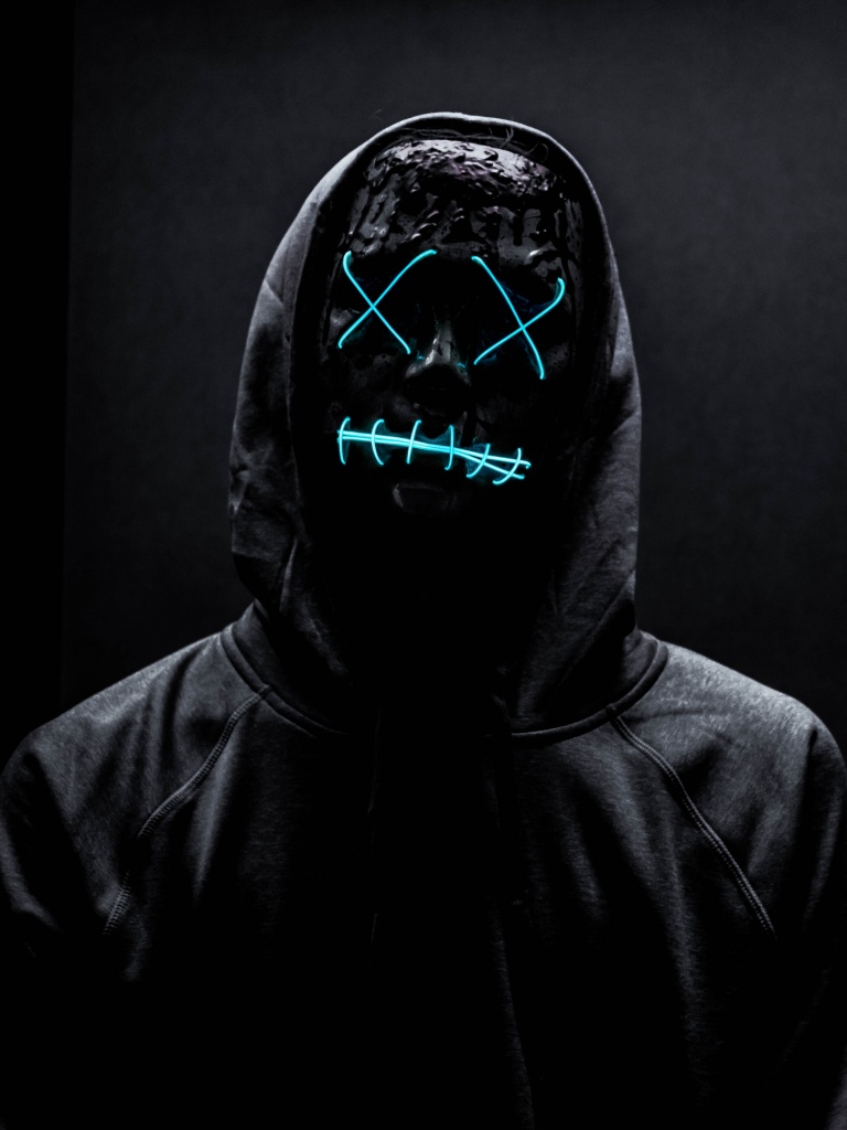 Lexica - Boy wearing black mask, hyper glow, anonymous, hacker, neon, black,  vector art, hyper detailed, hyper realistic, cinematic lighting