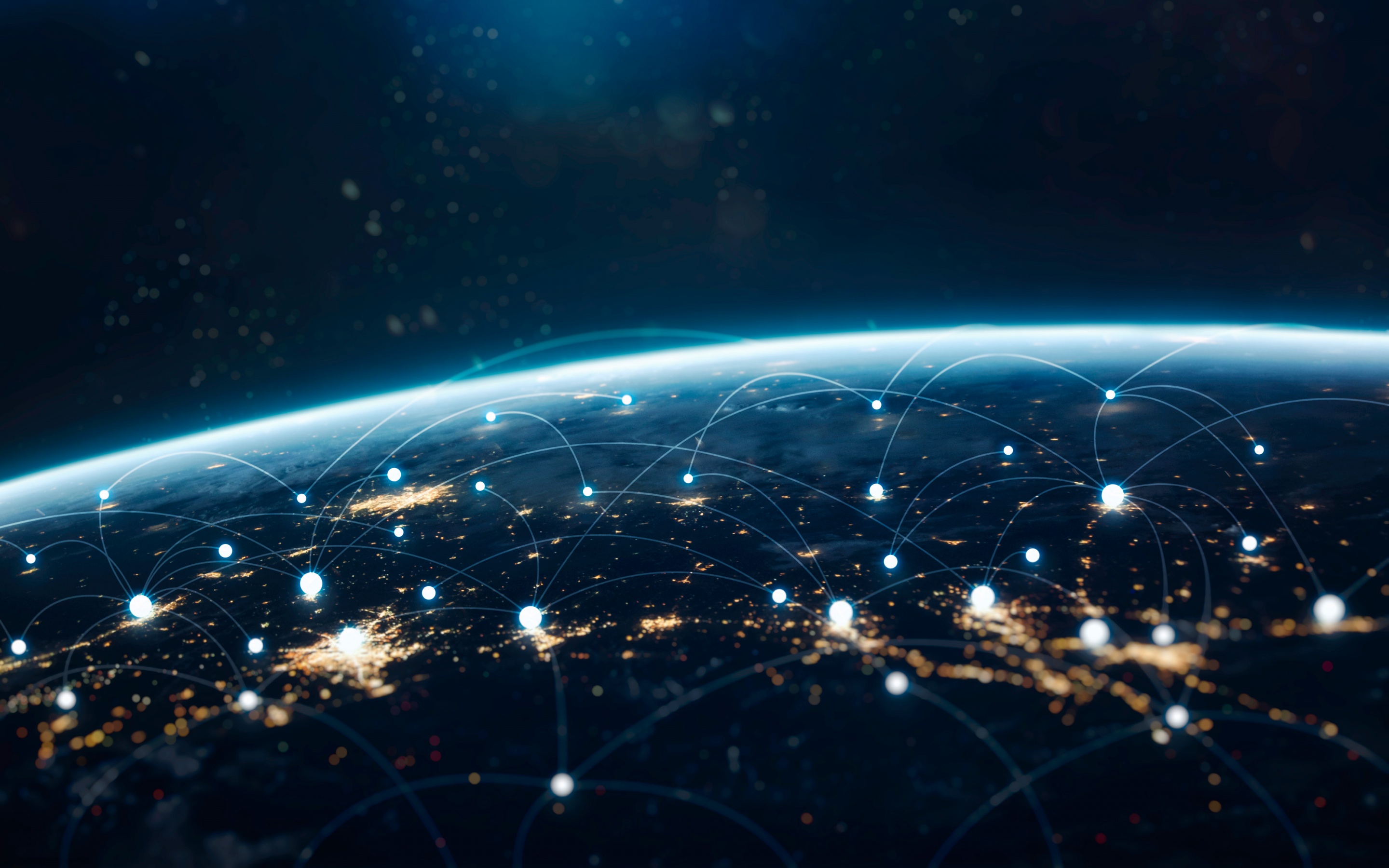 Network 4K Wallpaper, Connections, Earth, Lights, Blue, Horizon, Space, #2463