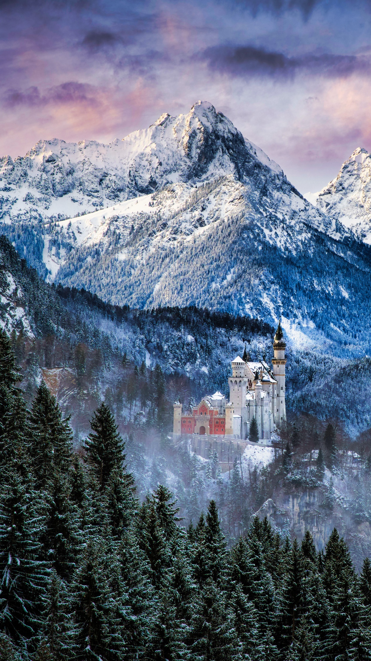 Neuschwanstein Castle Wallpaper 4K, Winter Mountains