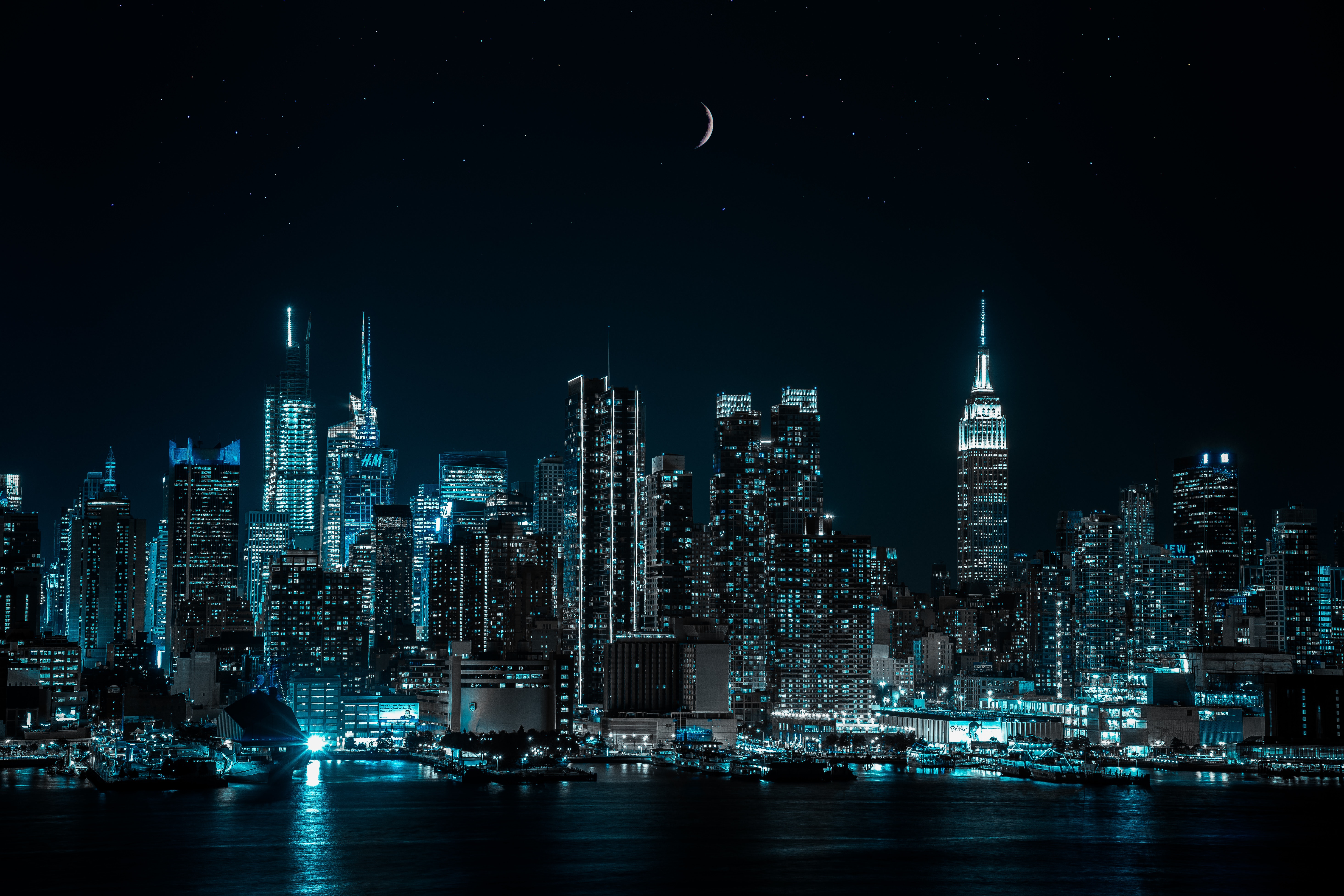 New York City Wallpaper 4K, Half Moon, Cityscape, Night