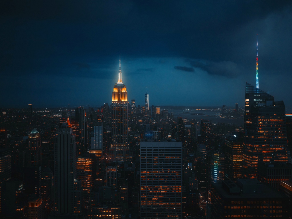 New York City Skyline at Night Aesthetic 4K Wallpaper