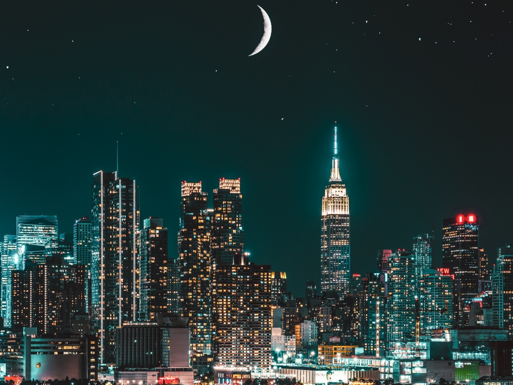 New York City Wallpaper 4K, Skyscrapers, Night photography, Cityscape