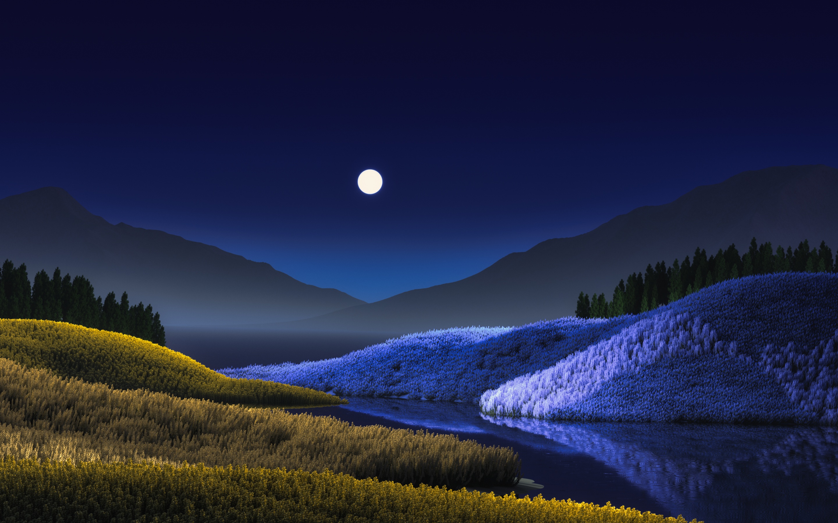 Minimalist Nature Forest Night Landscape Moon Silhouette Digital Art 4K  Wallpaper #37