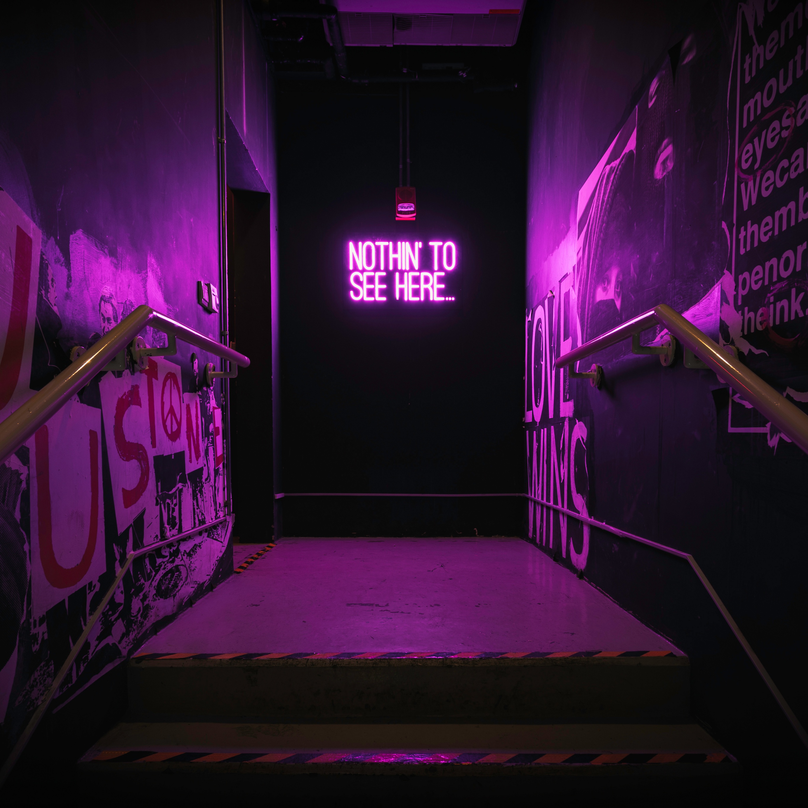 Nothing to See Here Wallpaper 4K, Neon sign, Stairway, Quotes, #6875