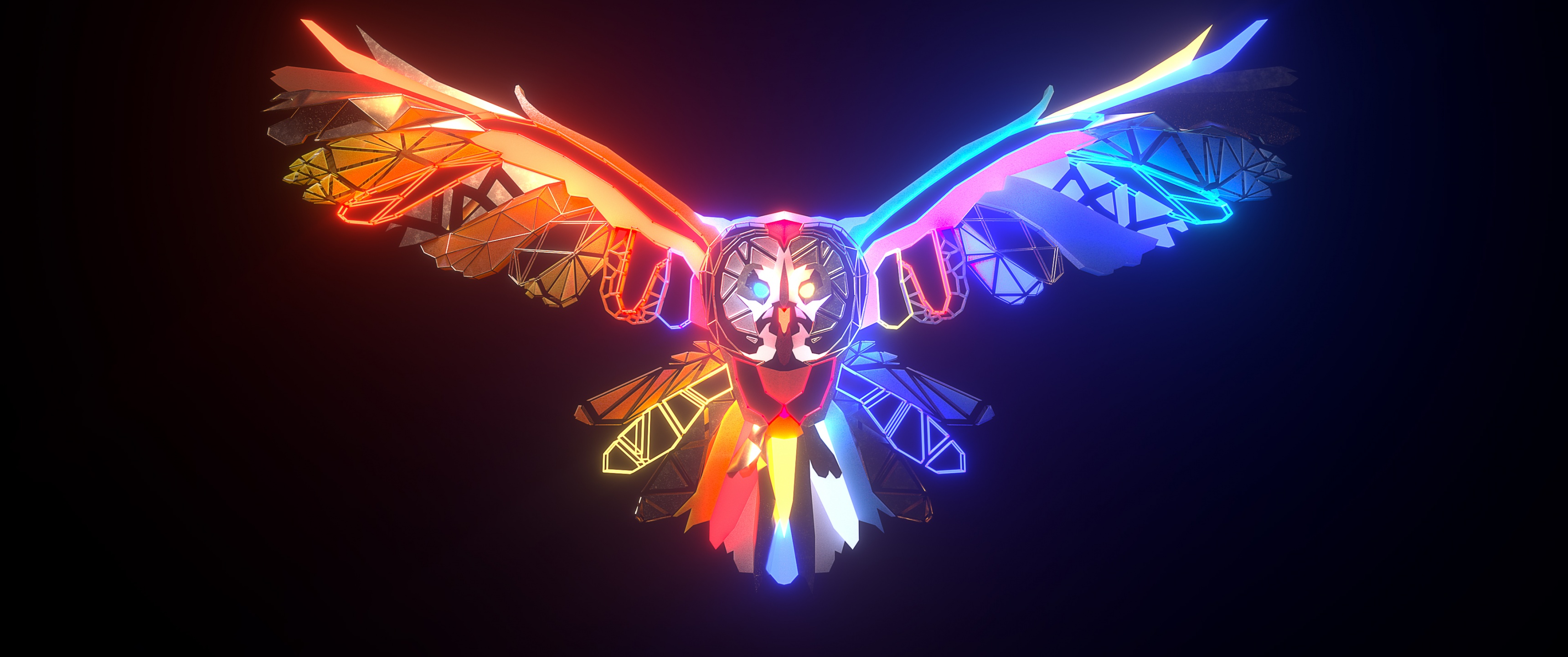 Colorful Owl Wallpaper 4K, Digital Art, Dark background