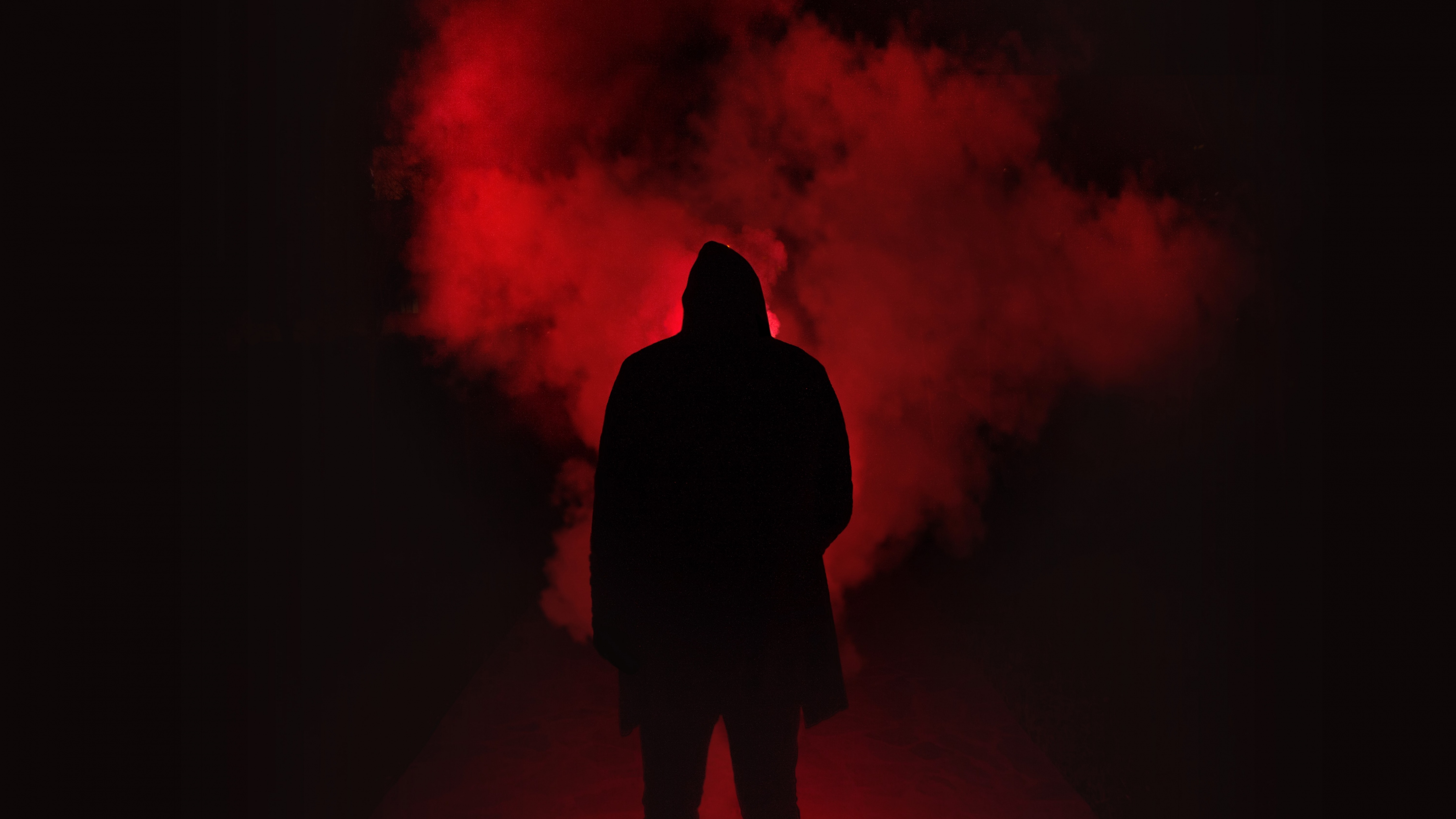 Person Silhouette Wallpaper 4k Red Smoke Dark Place Hoodie 5k Black Dark 5843
