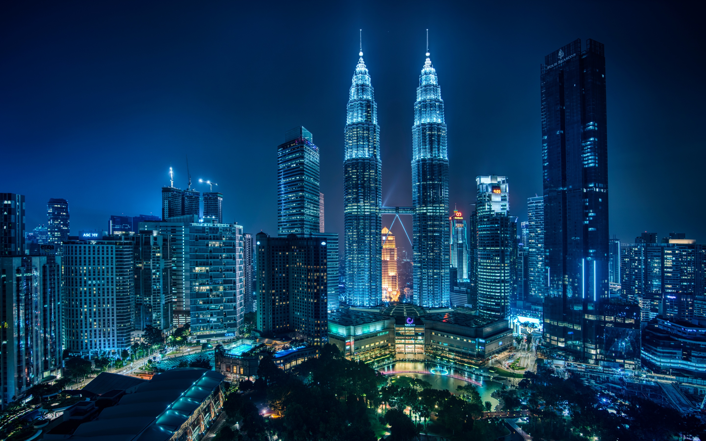 Petronas Towers 4K Wallpaper, Kuala Lumpur, Malaysia, Cityscape, Night