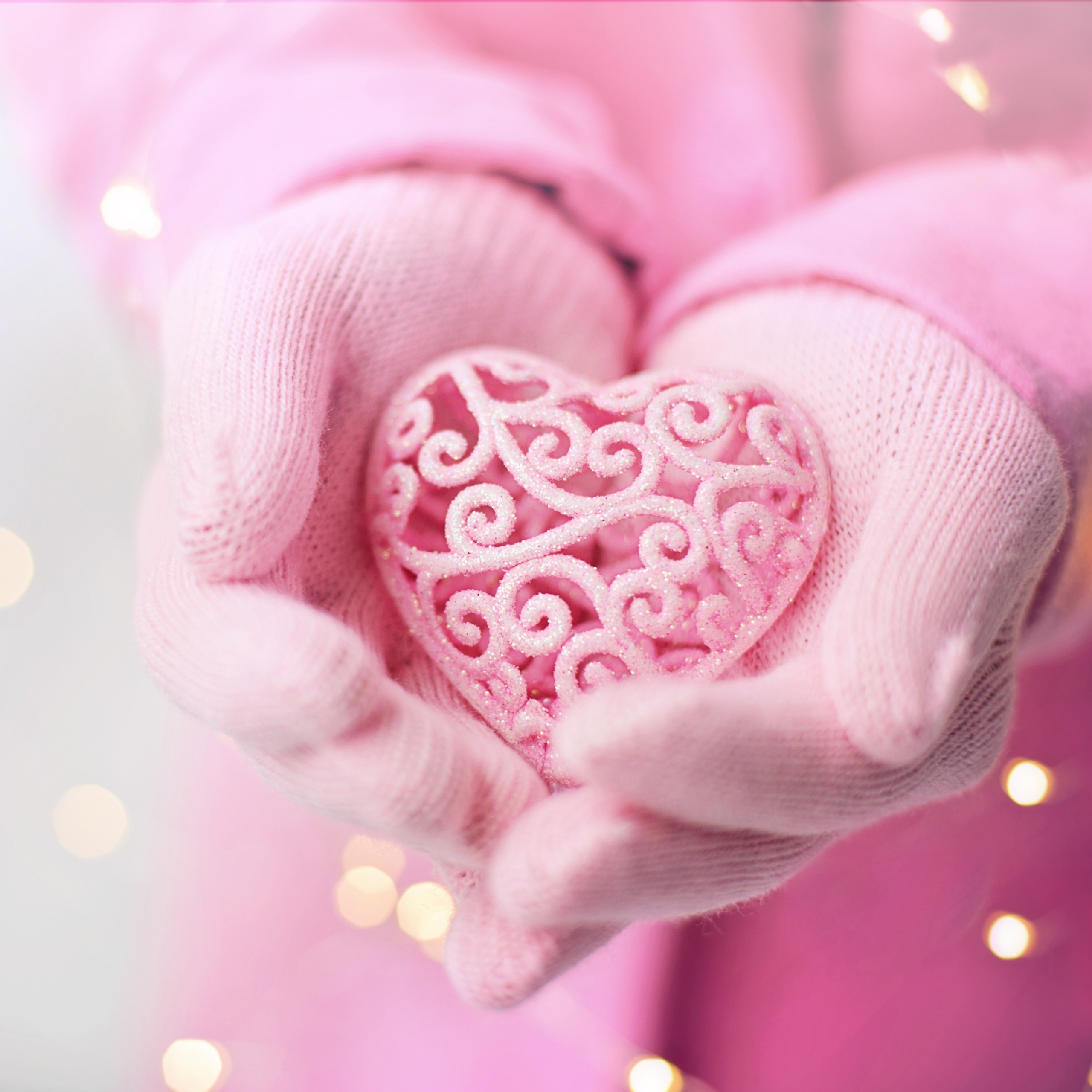 Pink Heart Wallpaper 4K, Hand Gloves, Love, #5752
