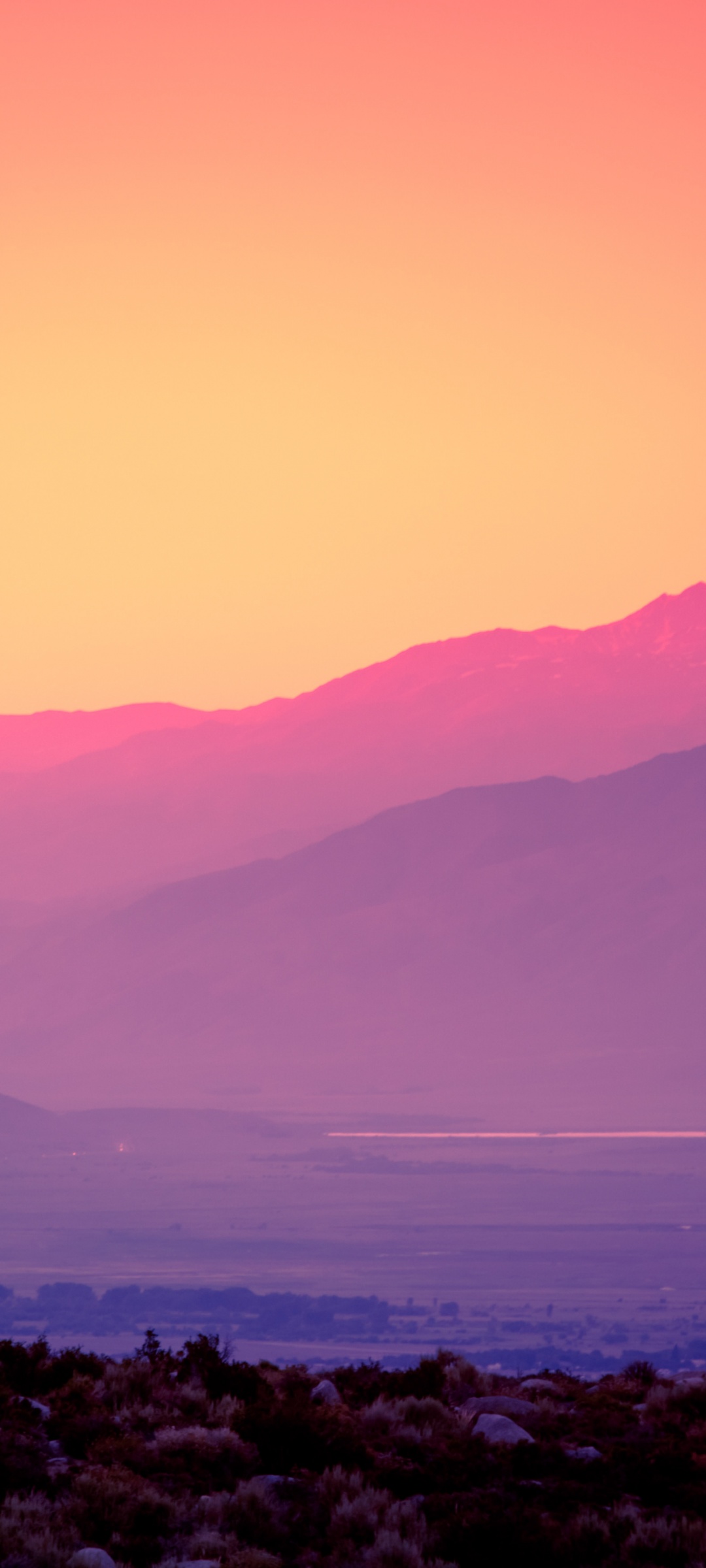 Pink Sky Wallpaper 4K, Sunset, Gradient, Mountains, Landscape, Nature