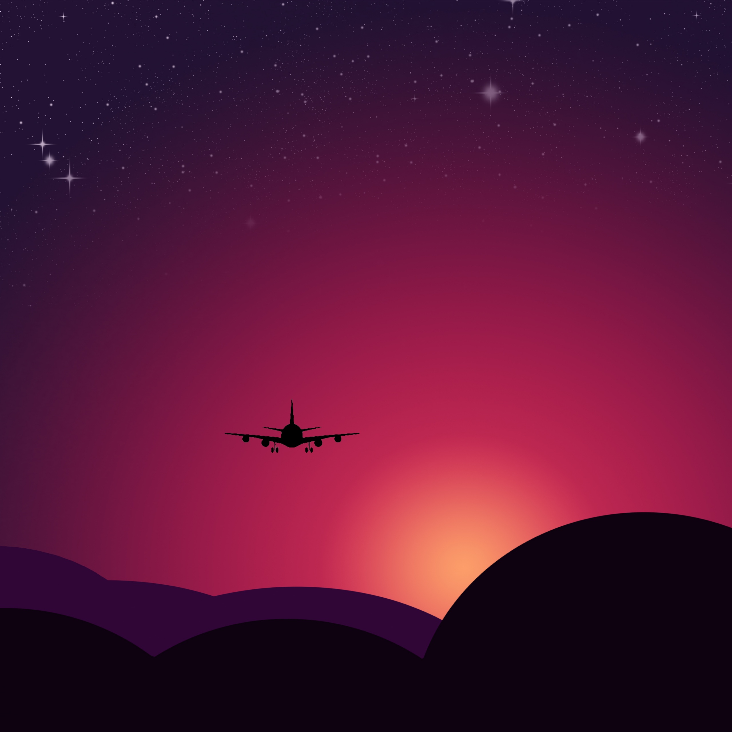 Plane Wallpaper 4K, Sunset, Starry sky, Photography, #299
