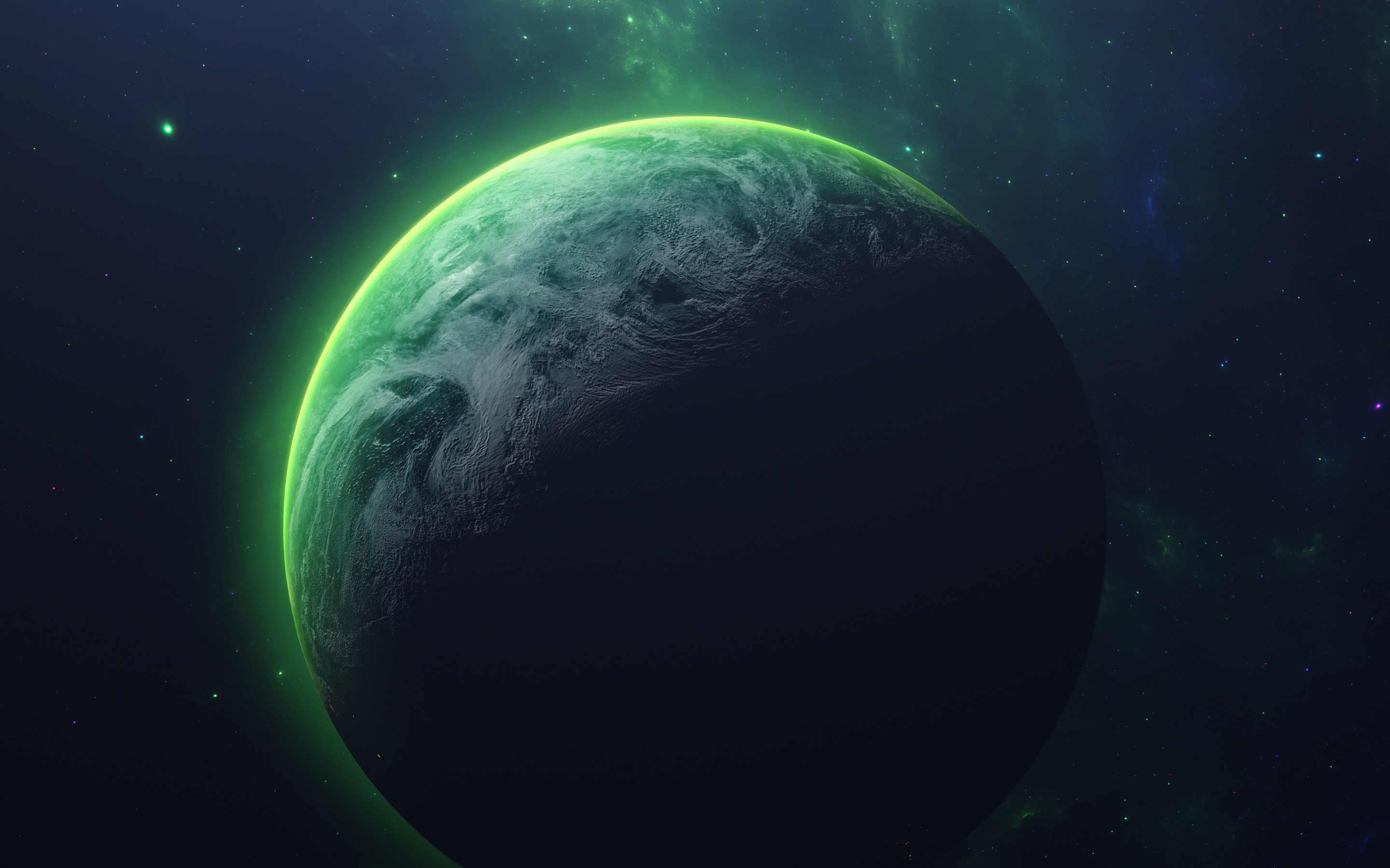 Green planet Wallpaper 4K, Orbit, Outer space, Cosmos