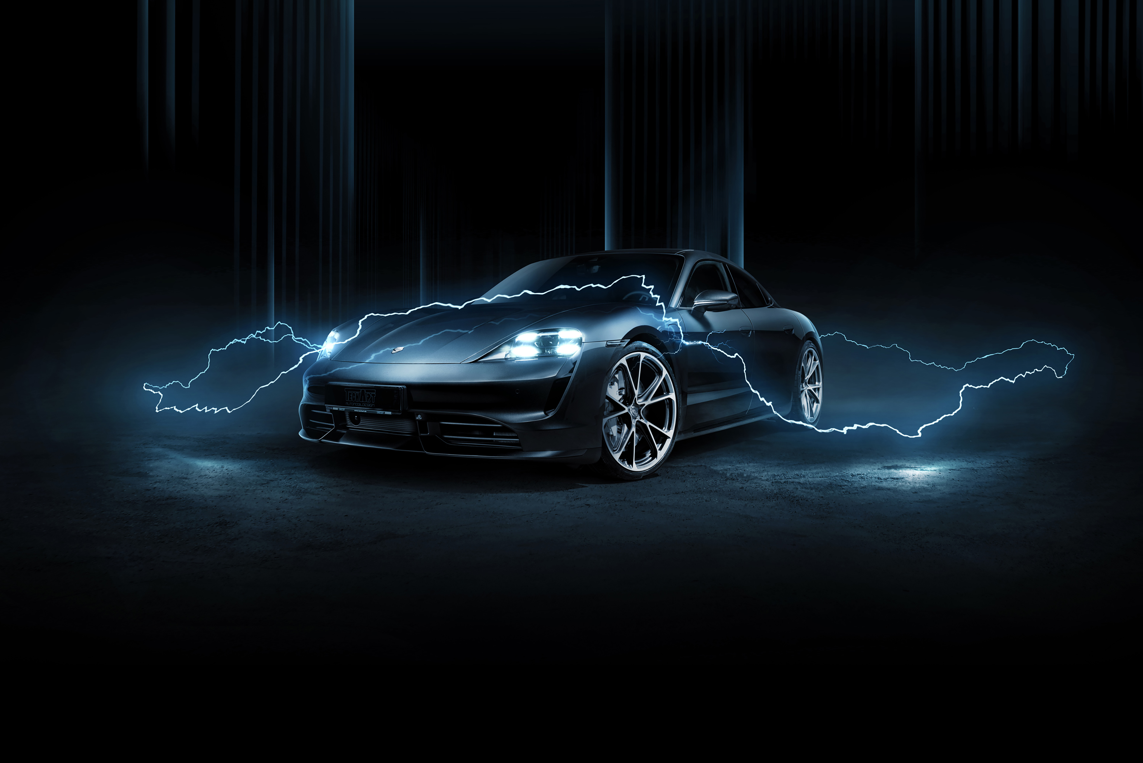 Porsche Taycan Turbo Wallpaper 4k Techart 2020 Dark Background Black Dark 1451