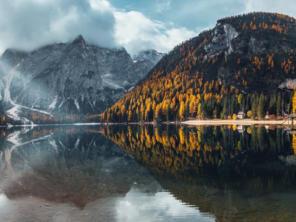 Pragser Wildsee Wallpaper 4K, Lake, Italy, Trees, Landscape