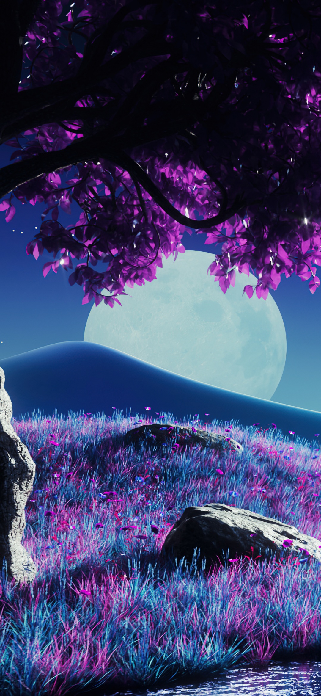 Purple aesthetic Wallpaper 4K, Landscape, Moon light, Nightscape