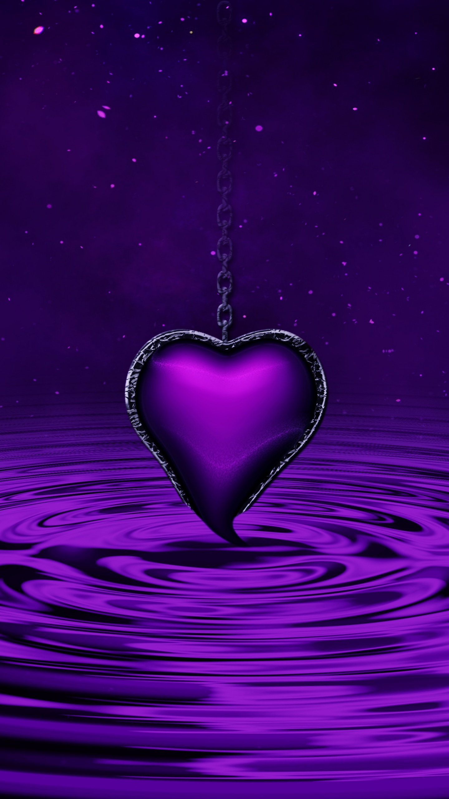 Purple Heart Wallpaper 4K, Water, Waves, Stars, Love, #2410
