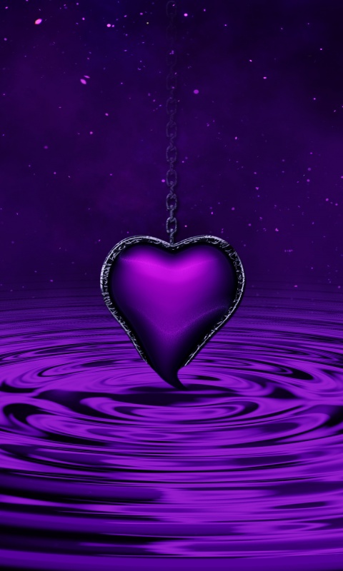 Purple Heart Wallpaper 4K, Water, Waves, Stars, Chain