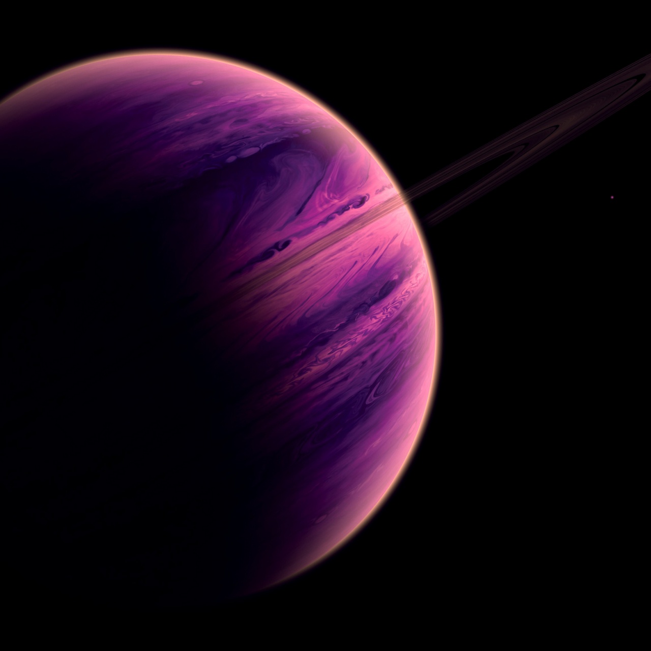 Purple Planet Wallpaper 4K, Dark background, Saturn