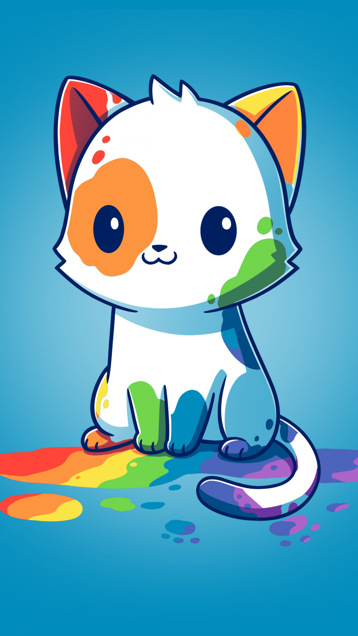 Rainbow cat Wallpaper 4K, Blue background, Cute Cat, 5K, 8K, #11111