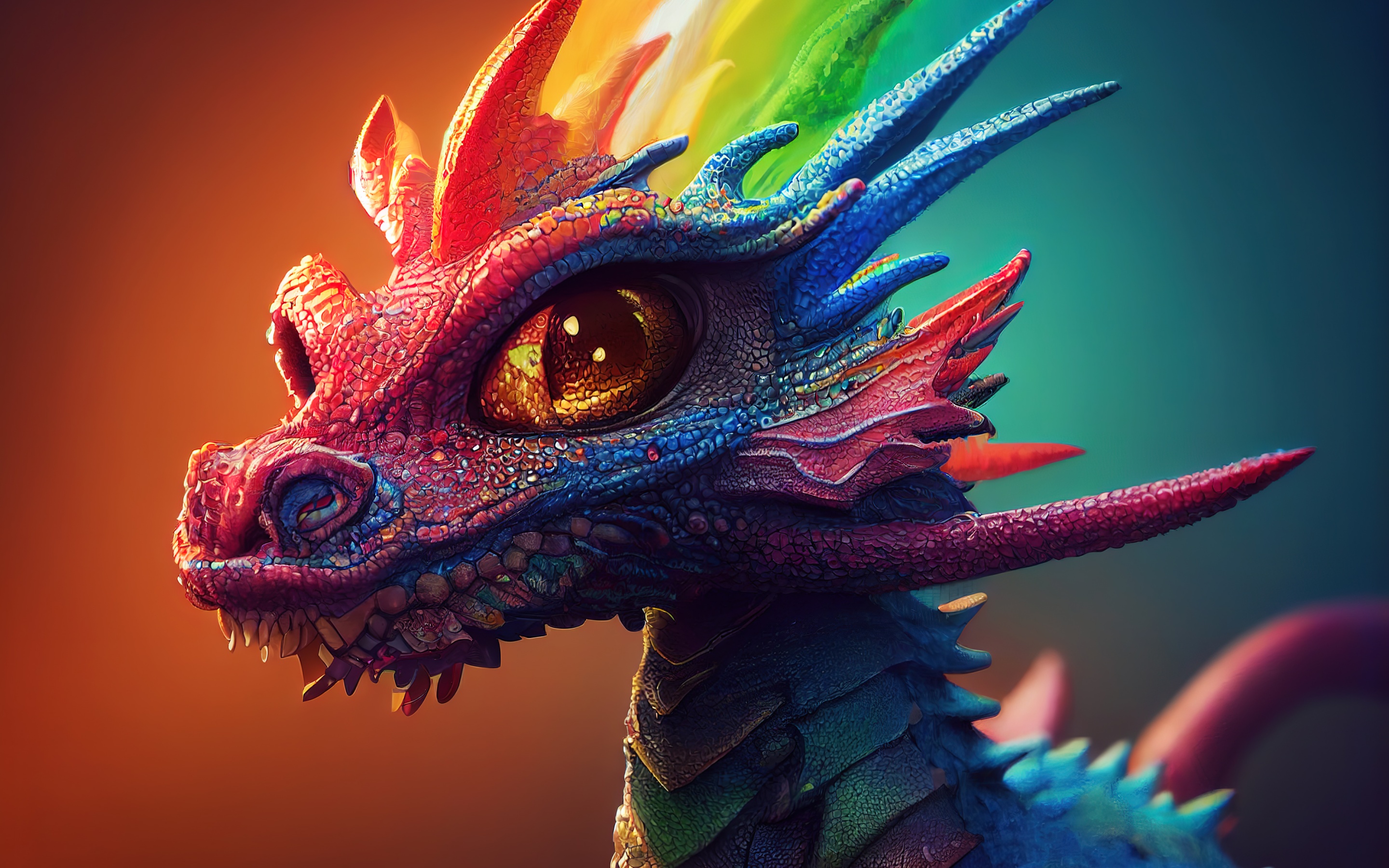Rainbow dragon Wallpaper 4K, Colorful background, Graphics CGI, #9610