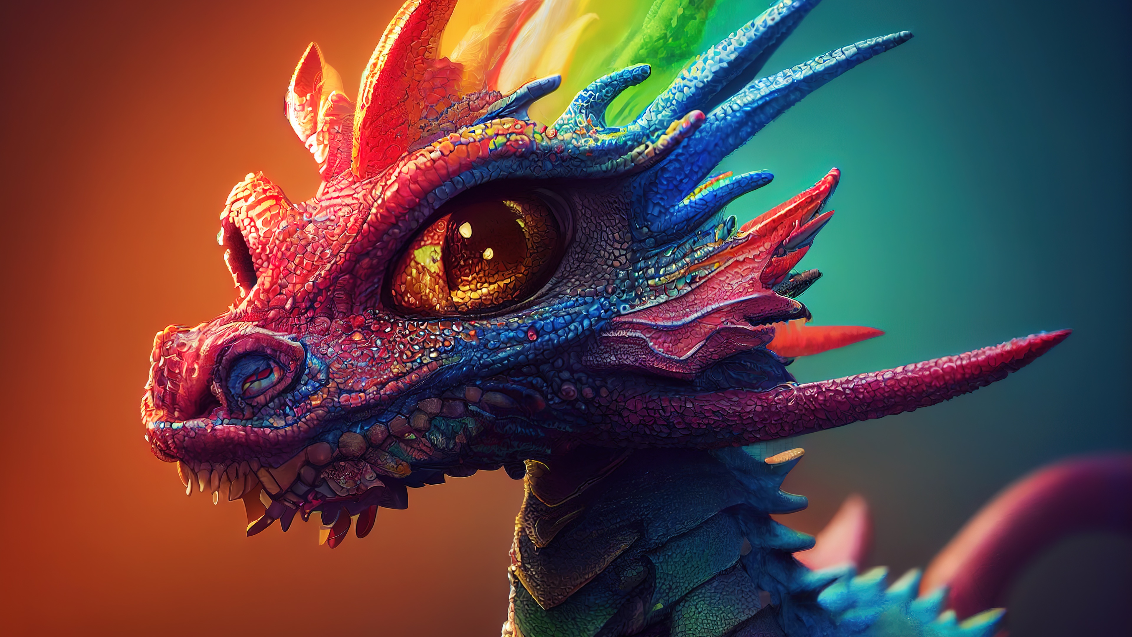 Rainbow dragon Wallpaper 4K Colorful background Midjourney 9610