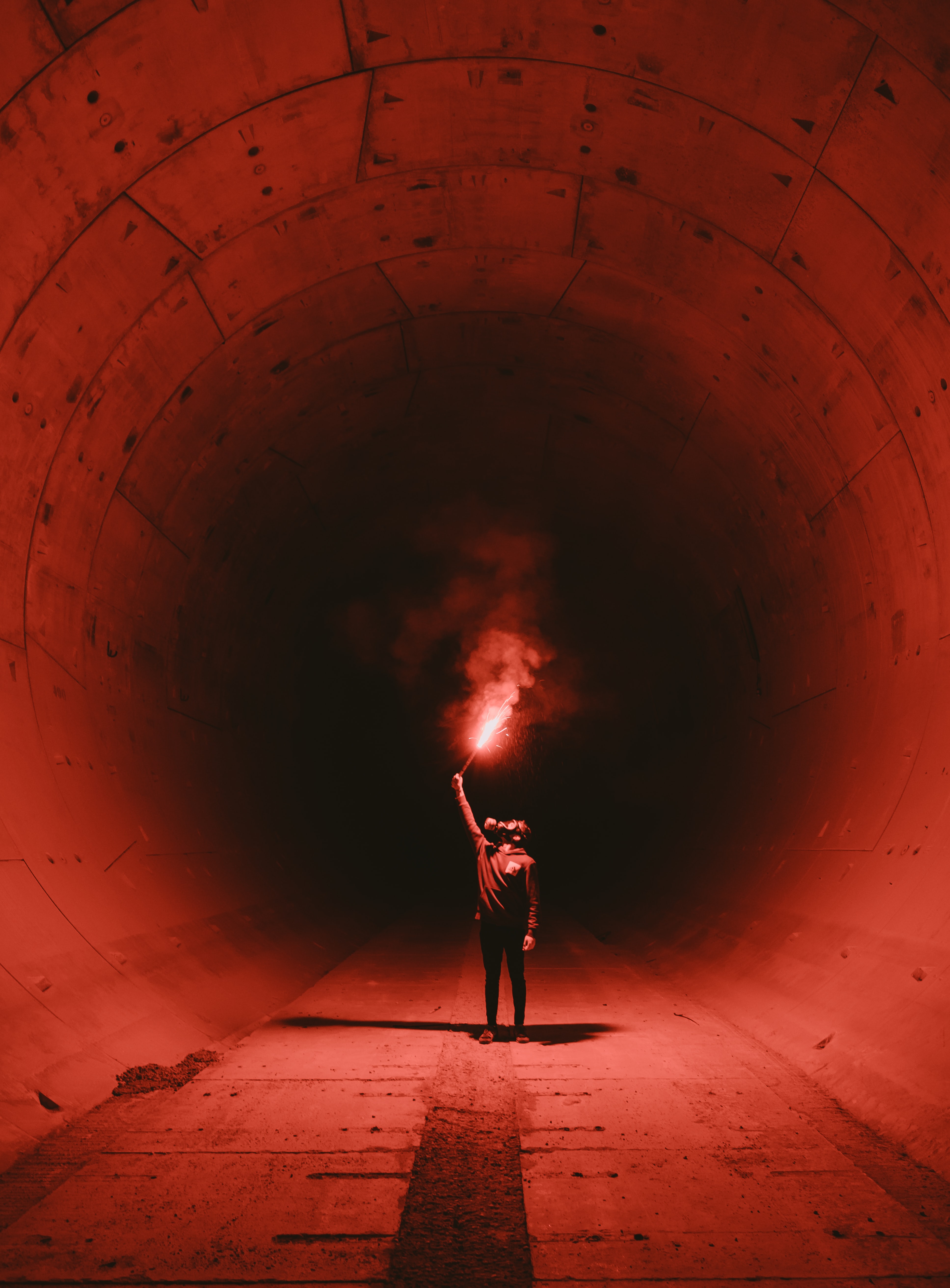 Red Flare Smoke Wallpaper 4K, Tunnel, Man in Mask, Photography, #5845