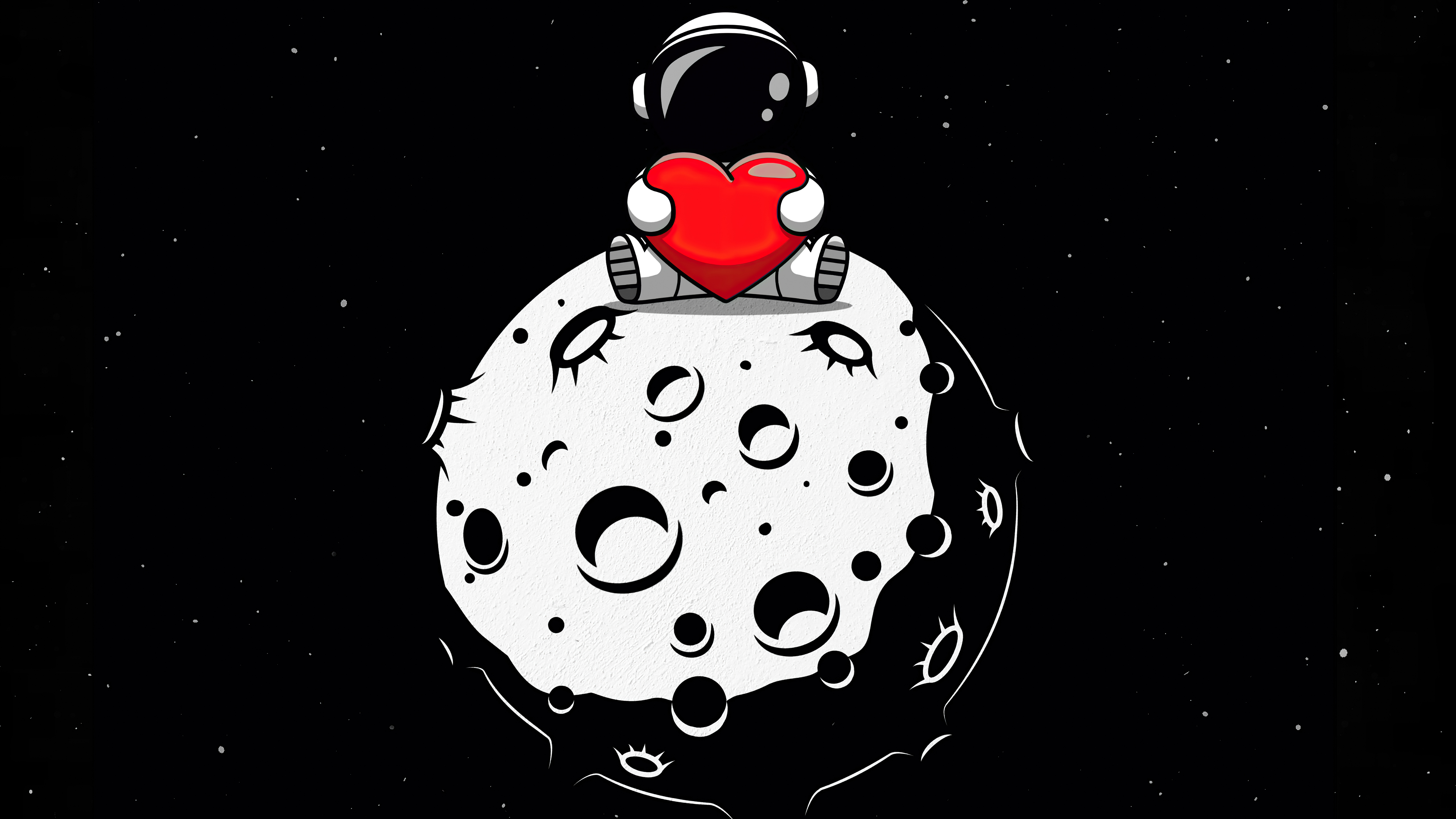 Red heart Wallpaper 4K, Astronaut, Planet, Black/Dark, #4408