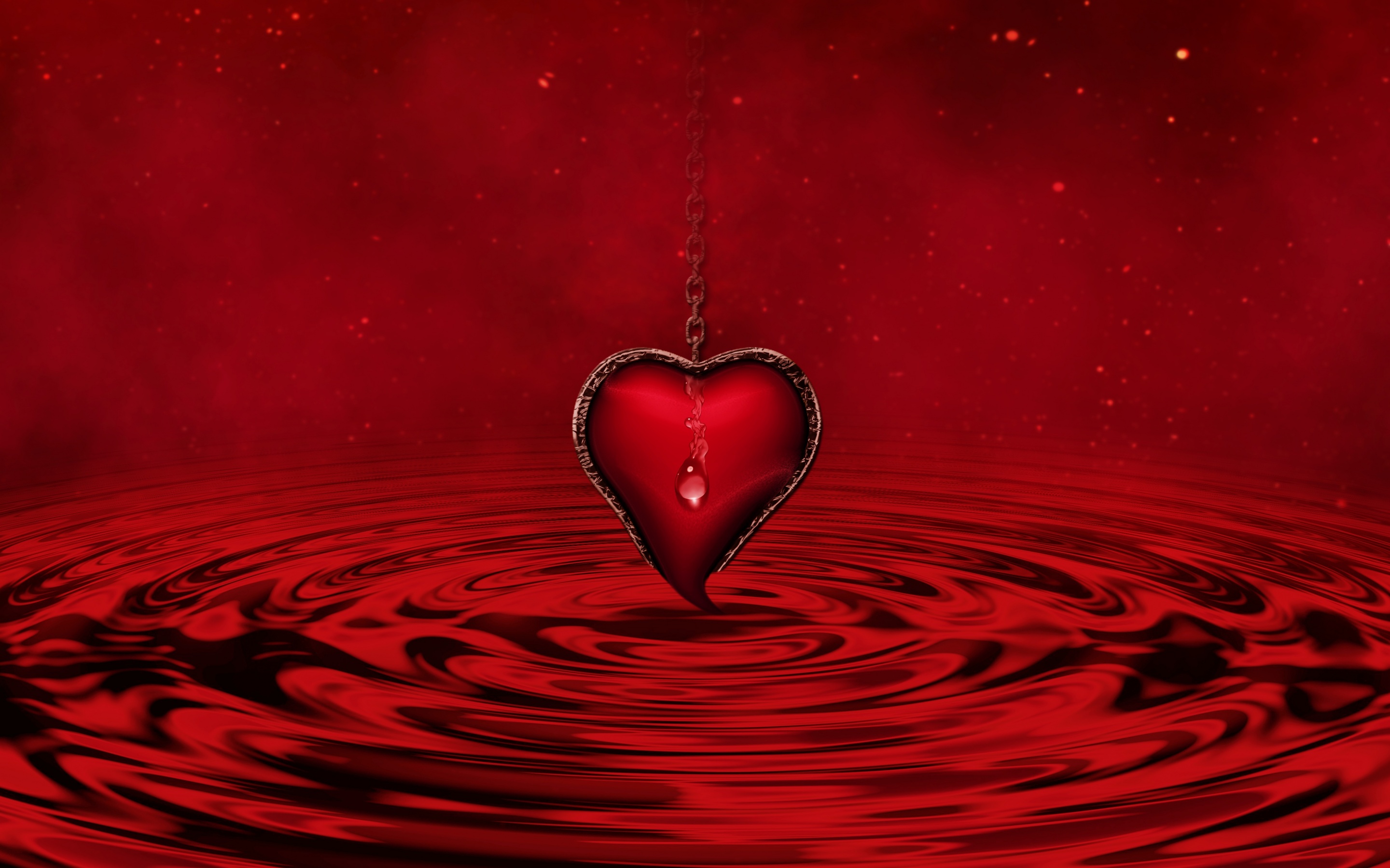Red heart Wallpaper 4K, Water, Red background, Love, #2424