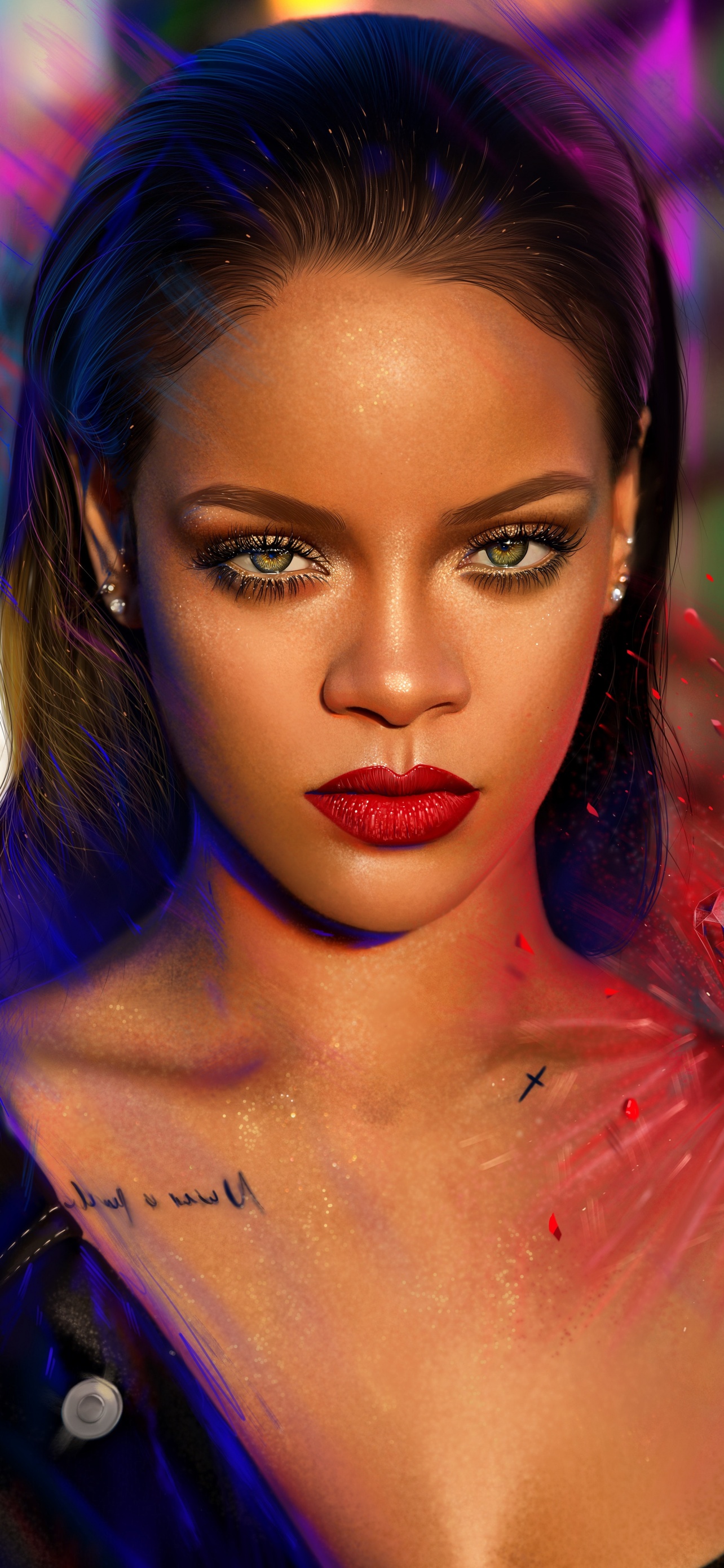 Rihanna 4K Wallpaper, Barbadian singer, Portrait, Paint, Colorful