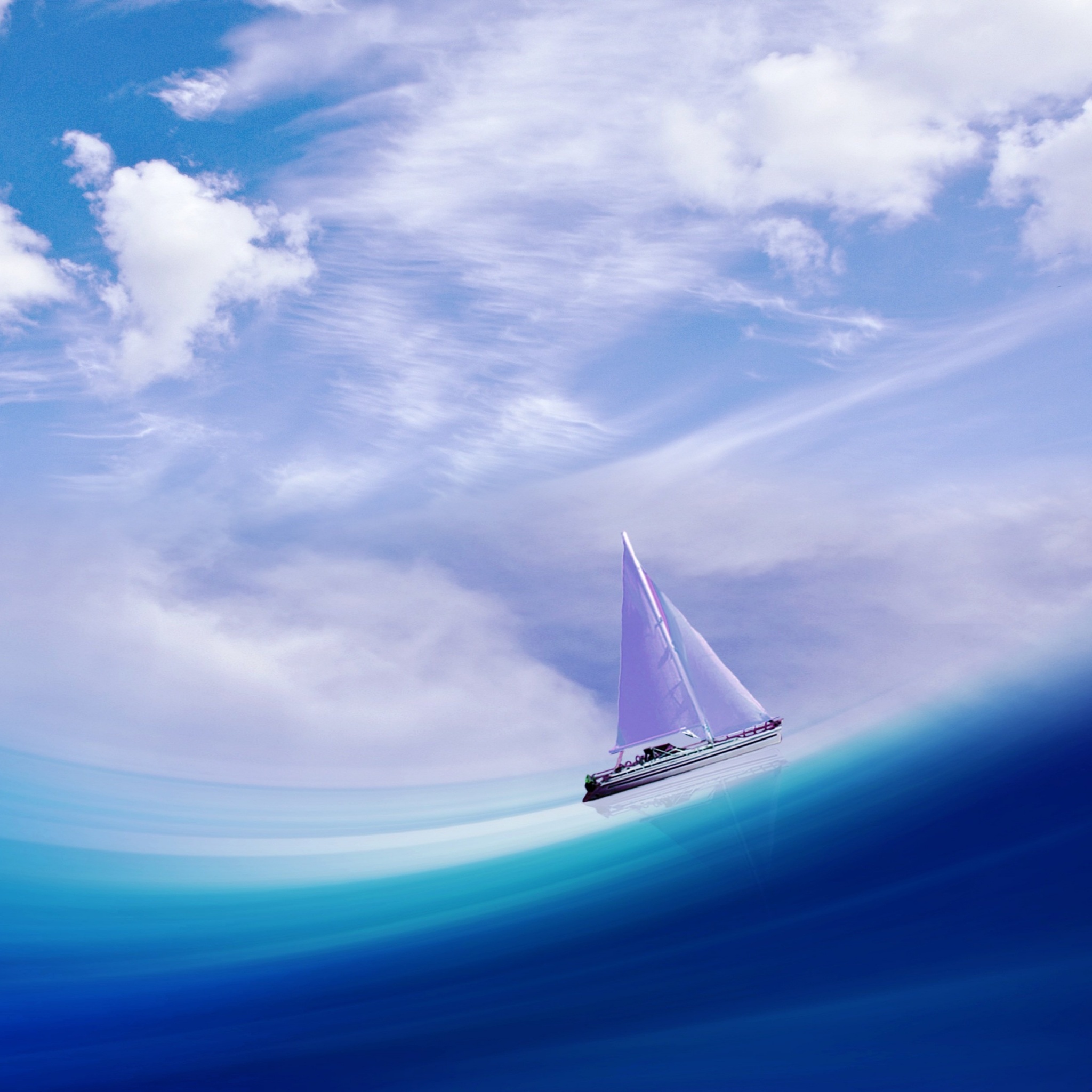 Sailing ship Wallpaper 4K, Illusion, Sea, Cloudy Sky