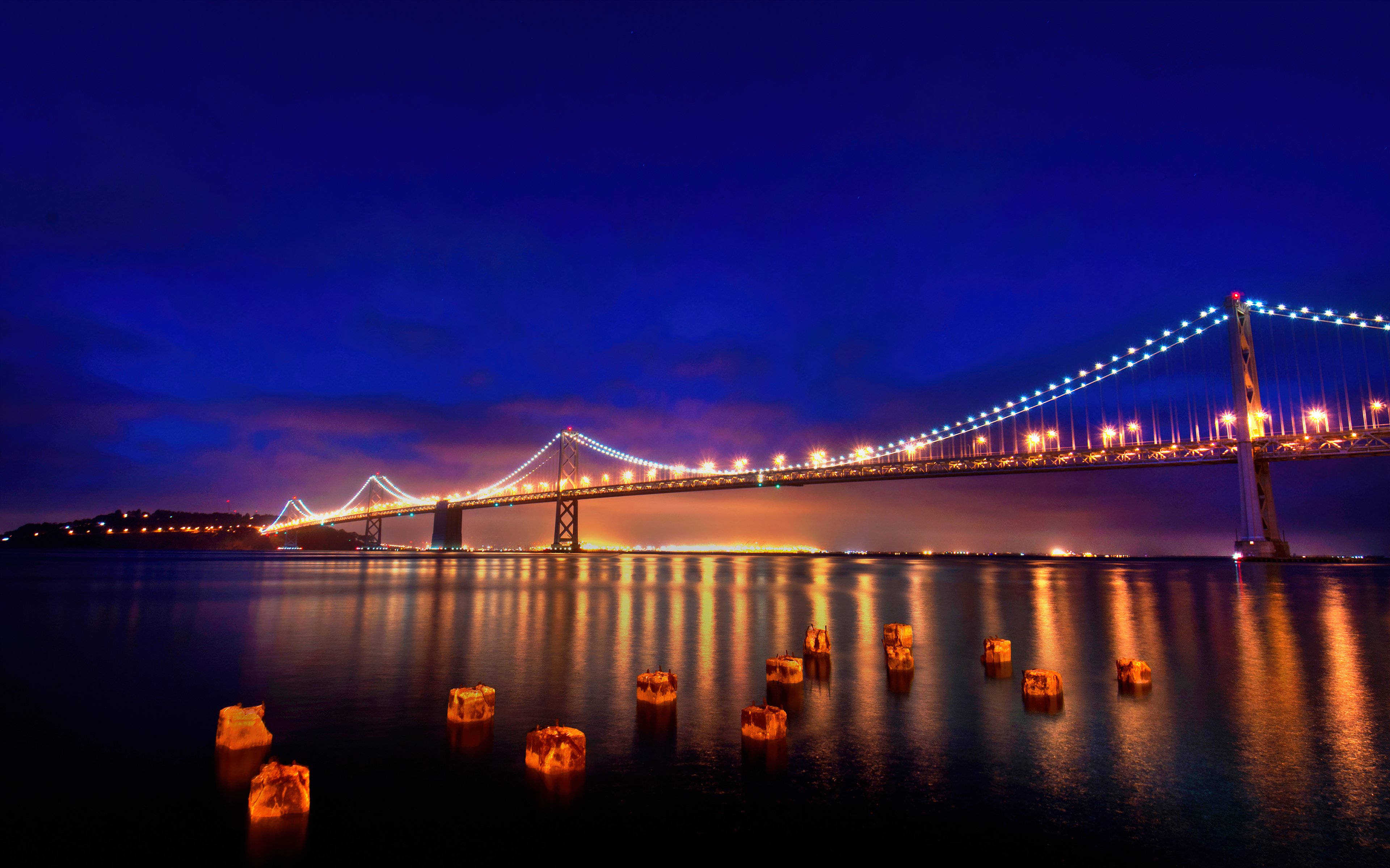 San Francisco-Oakland Bay Bridge Wallpaper 4K, Night, Reflections, World,  #6098