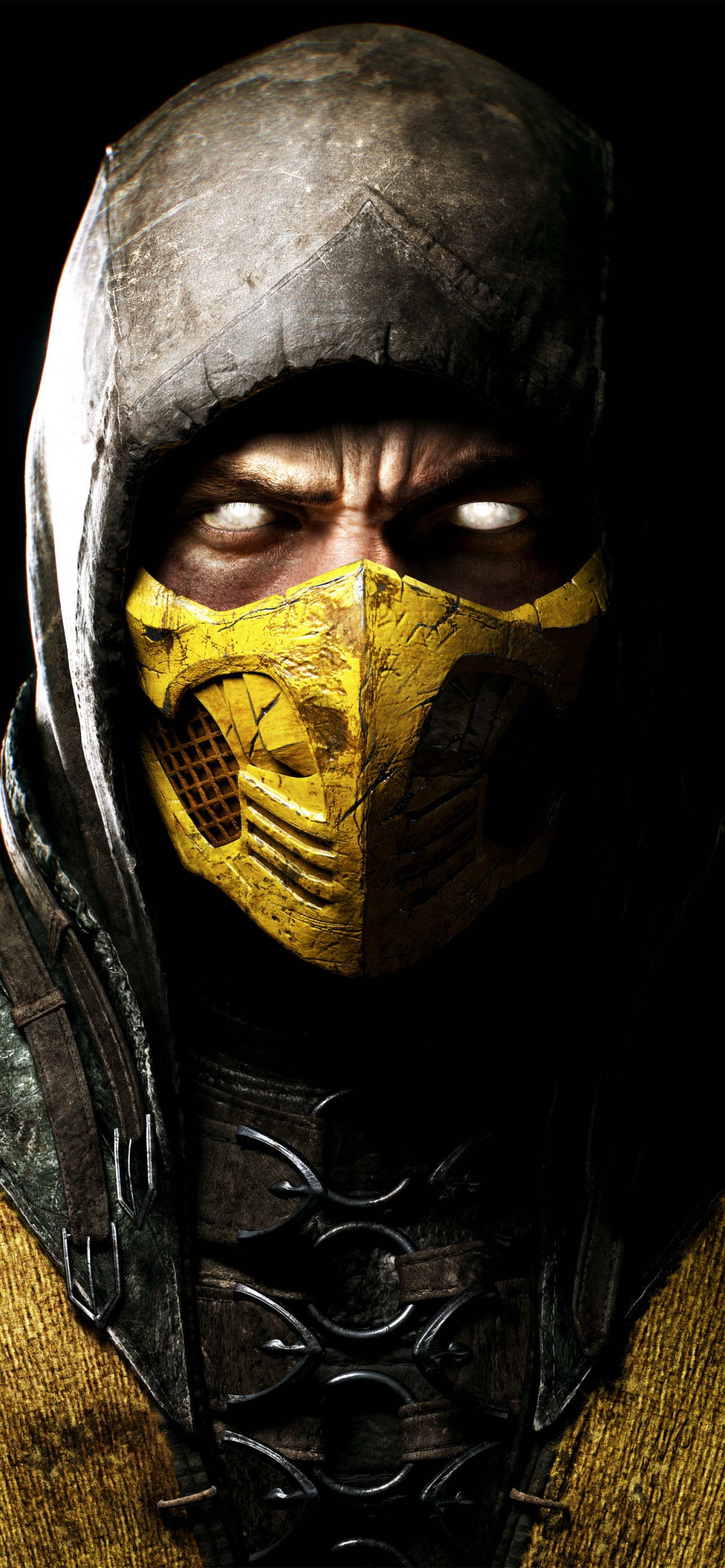 Scorpion 4K Wallpaper, Mortal Kombat 11, Black background, PlayStation