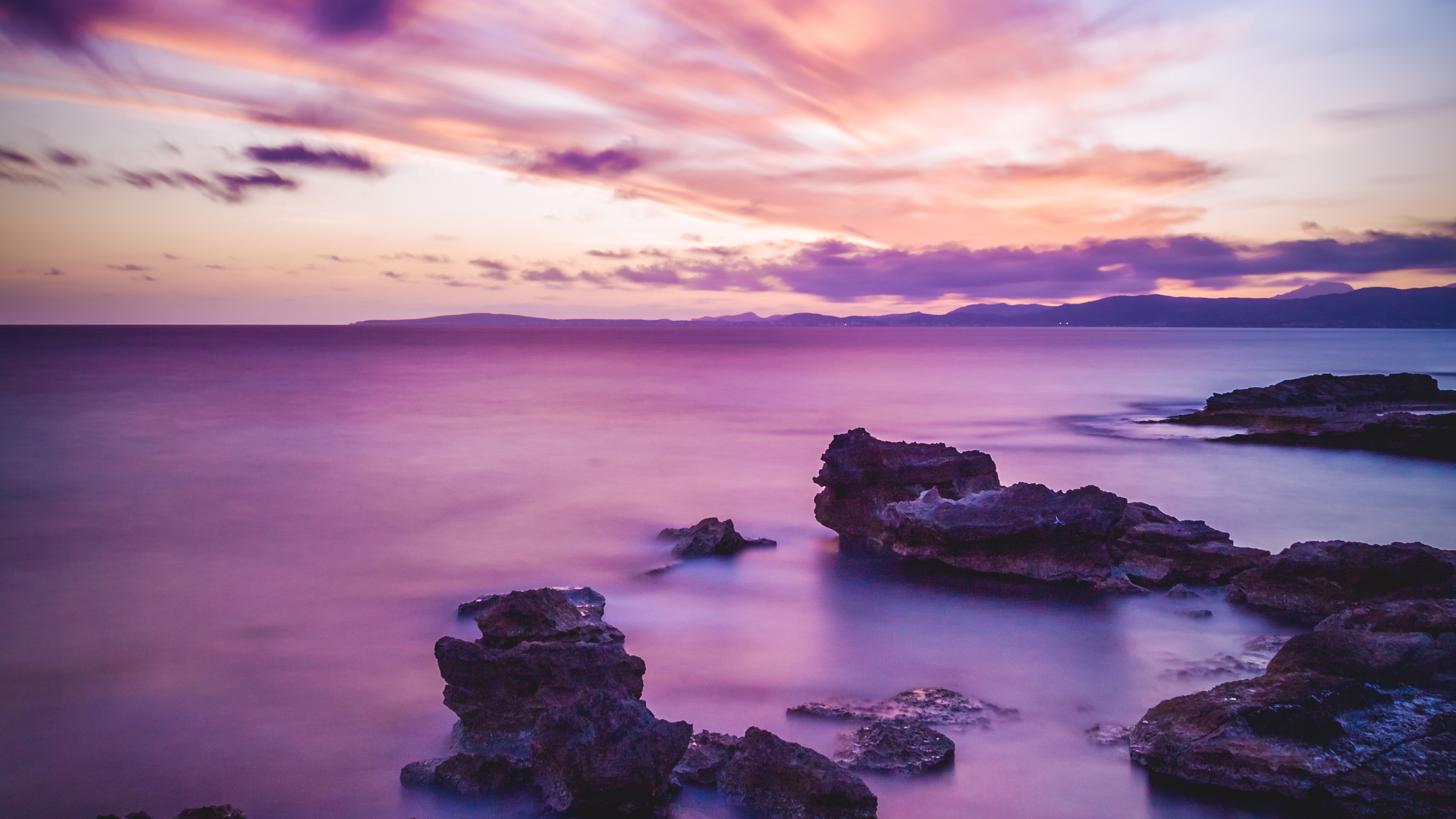 Seascape Wallpaper 4K, Sunset, Horizon, Purple, Ocean, #3529