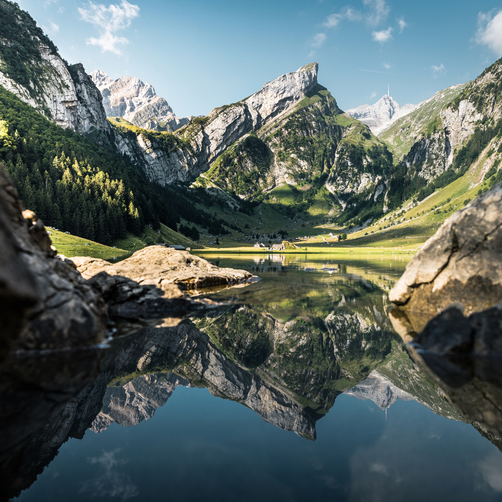 Seealpsee lake Wallpaper 4K, Alps mountains, Reflections