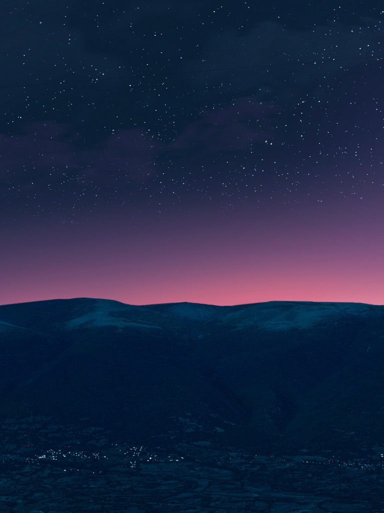Silhouette Wallpaper 4K, Mountain, Starry sky, Night time