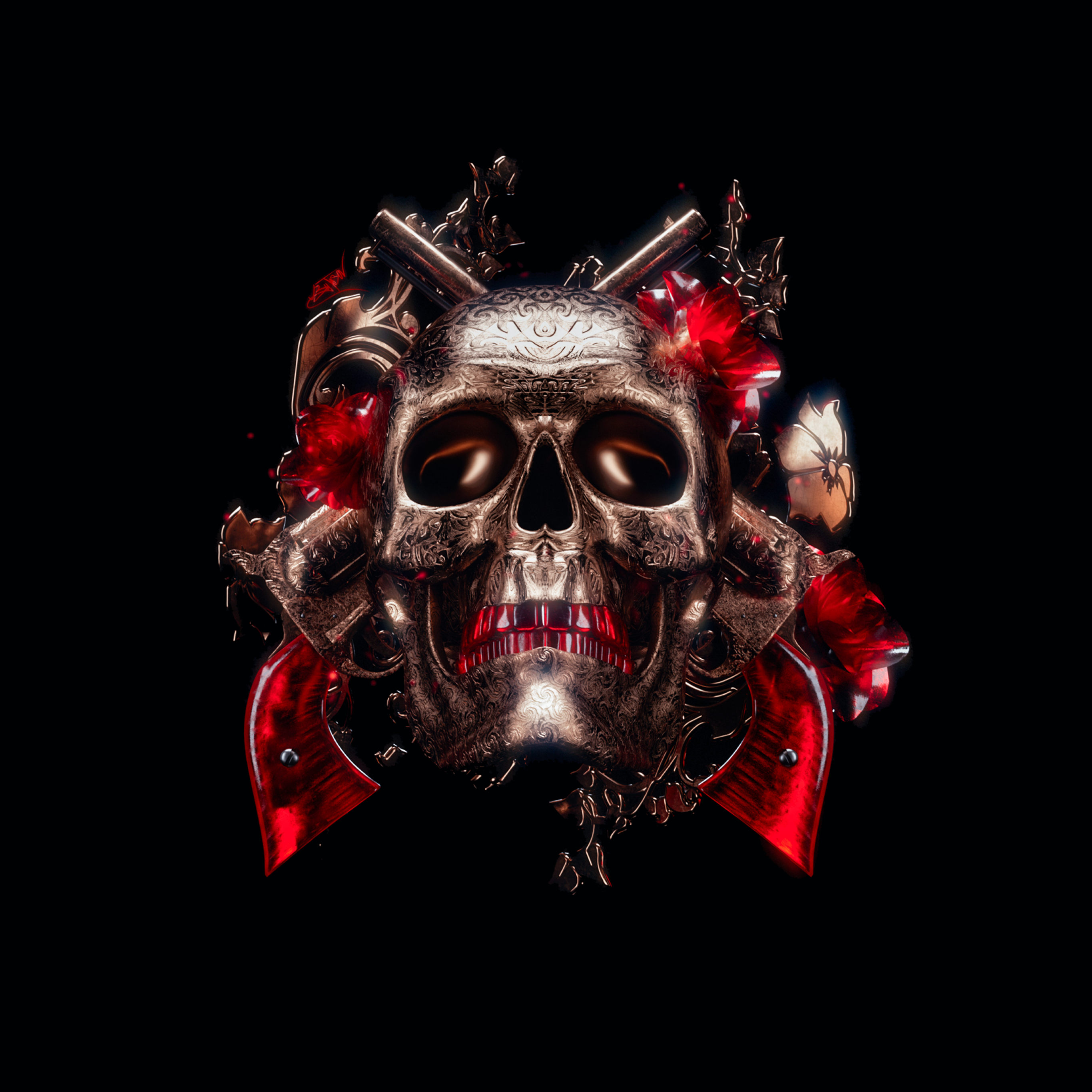 Skull Wallpaper 4K, 3D, Black