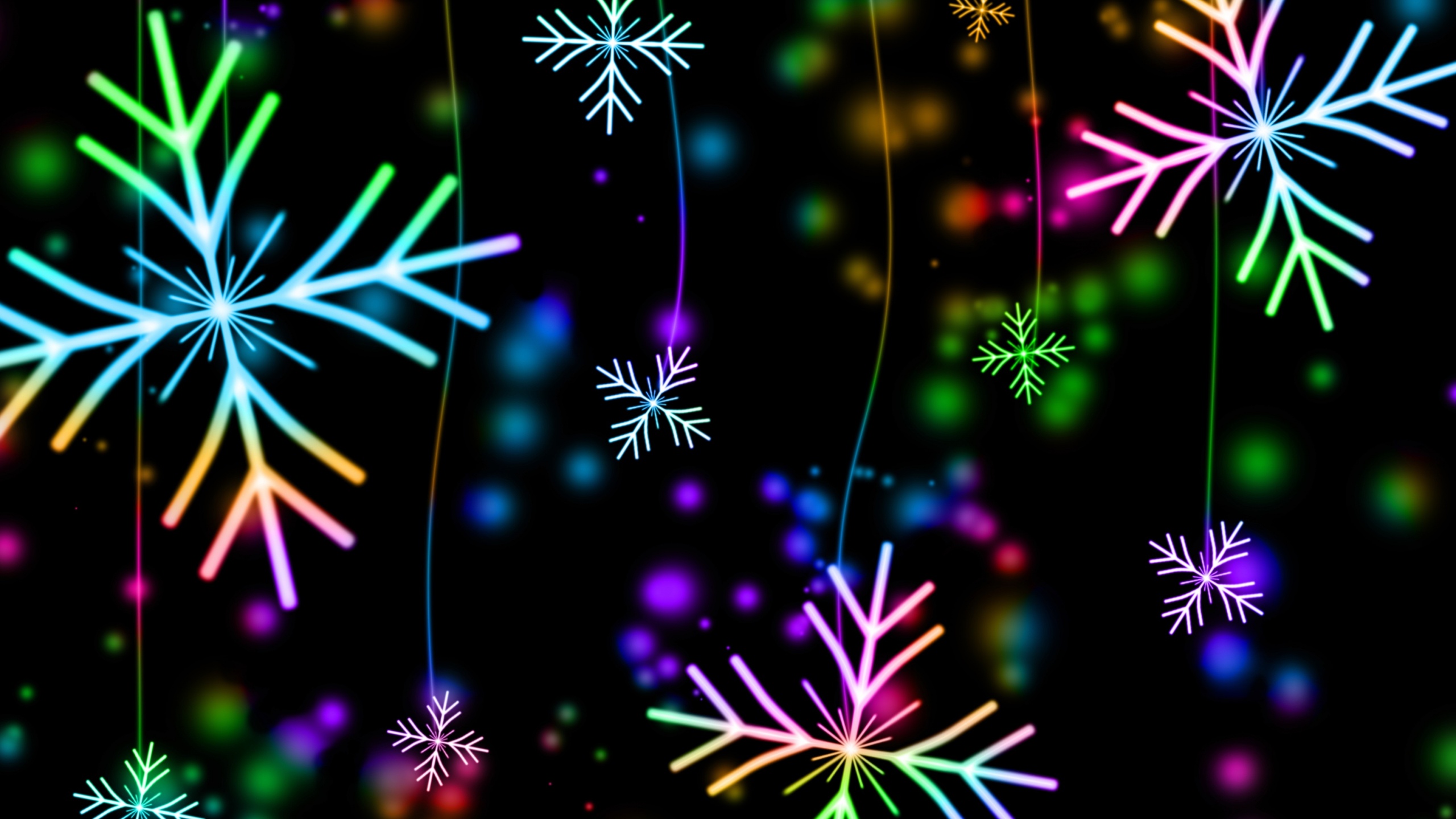 Snowflakes Wallpaper 4K, Winter, AMOLED, Colorful, Black background, Celebrations/Christmas, #3801