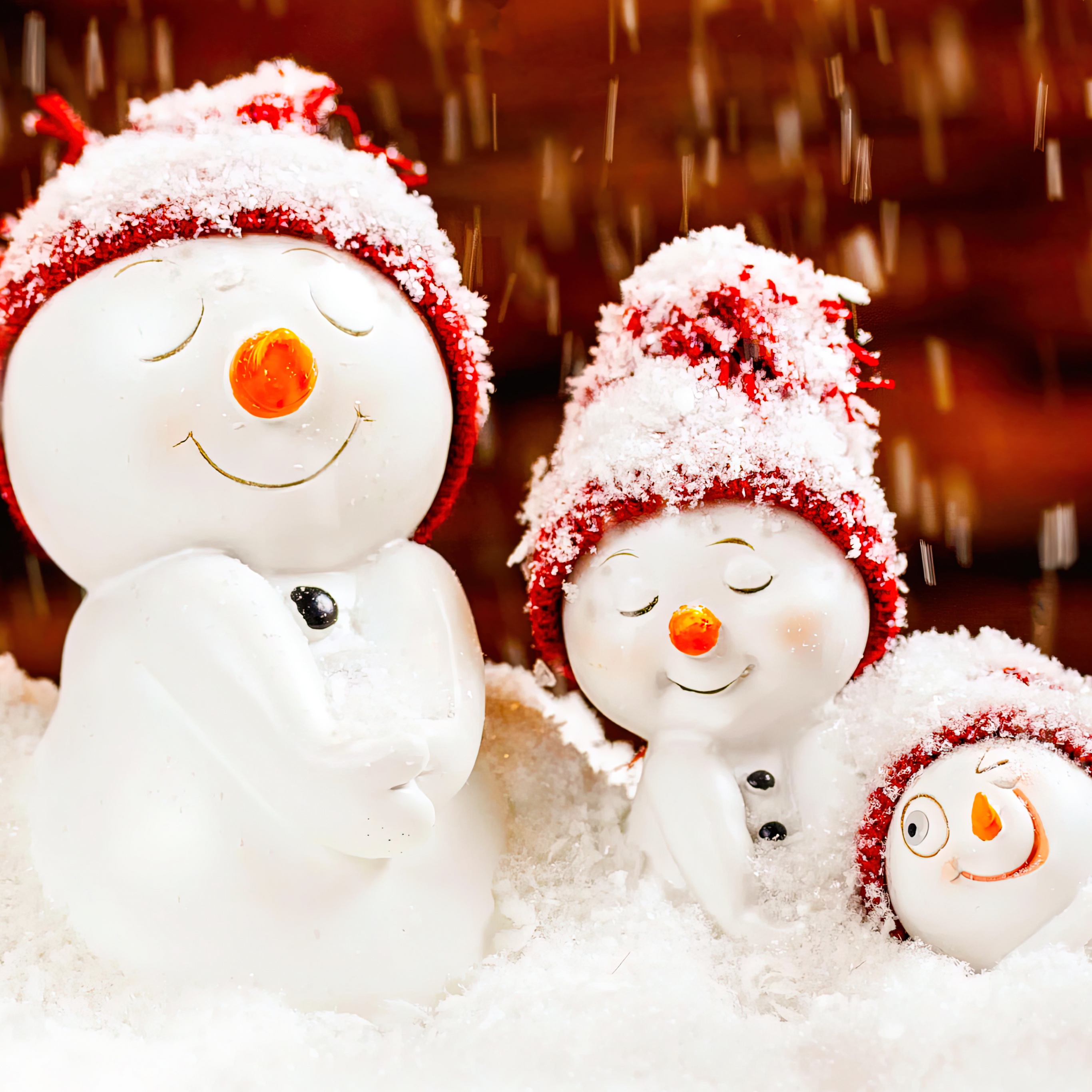 Snowman Wallpaper 4K, Family, Cute figure, Winter