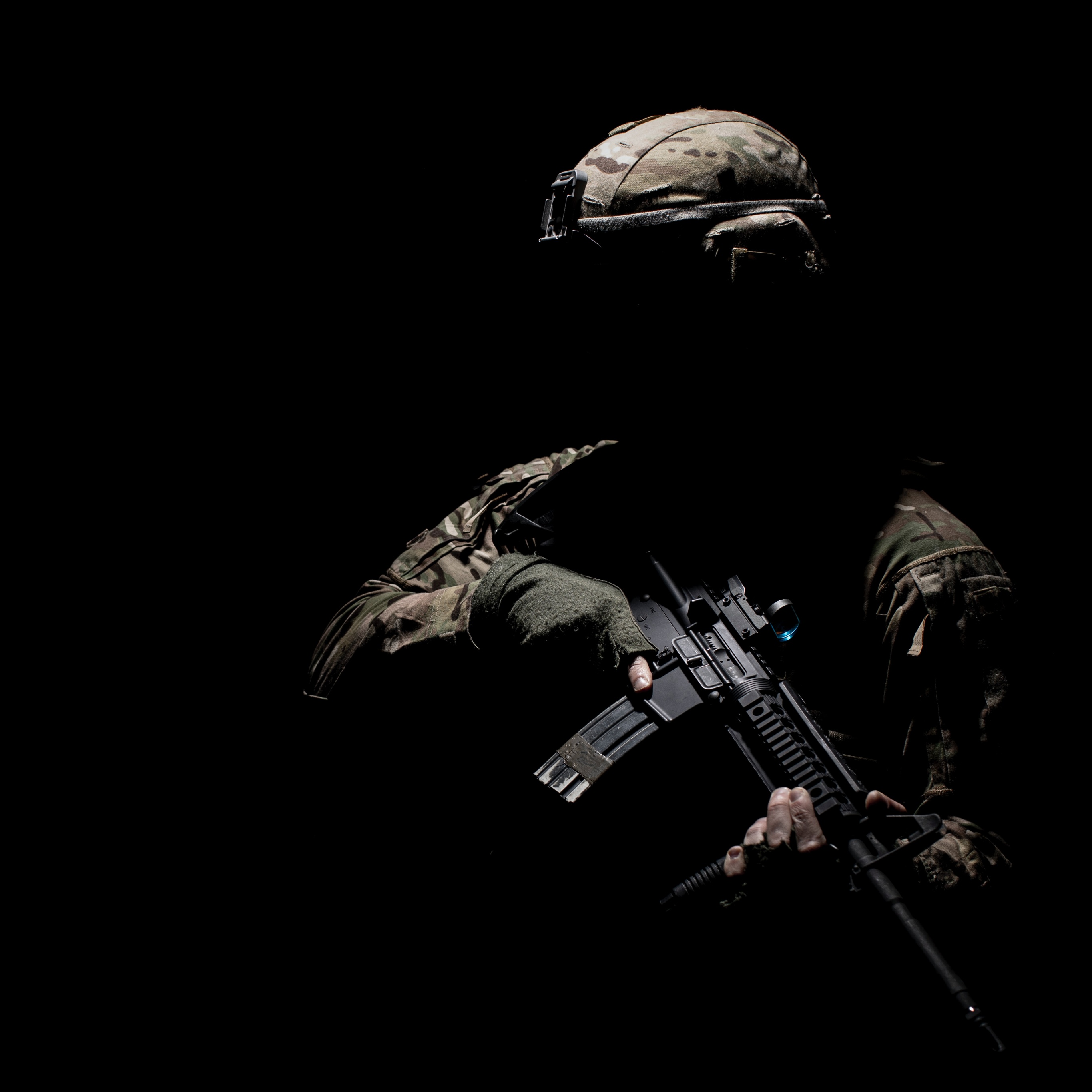 Soldier Wallpaper 4K, Military, Machine gun, Black/Dark, #6596