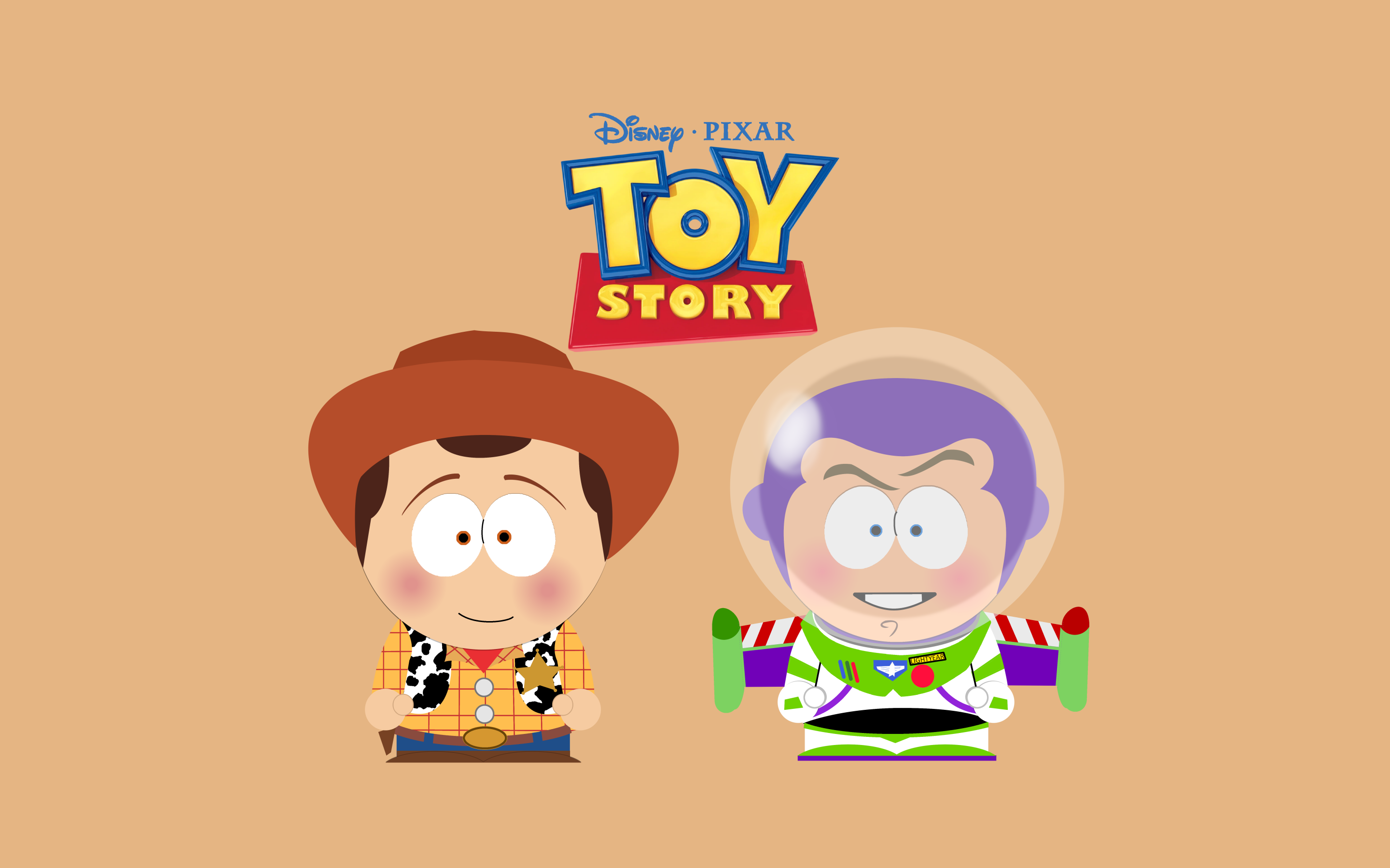 South Park style Wallpaper 4K, Toy Story, Woody, Buzz Lightyear