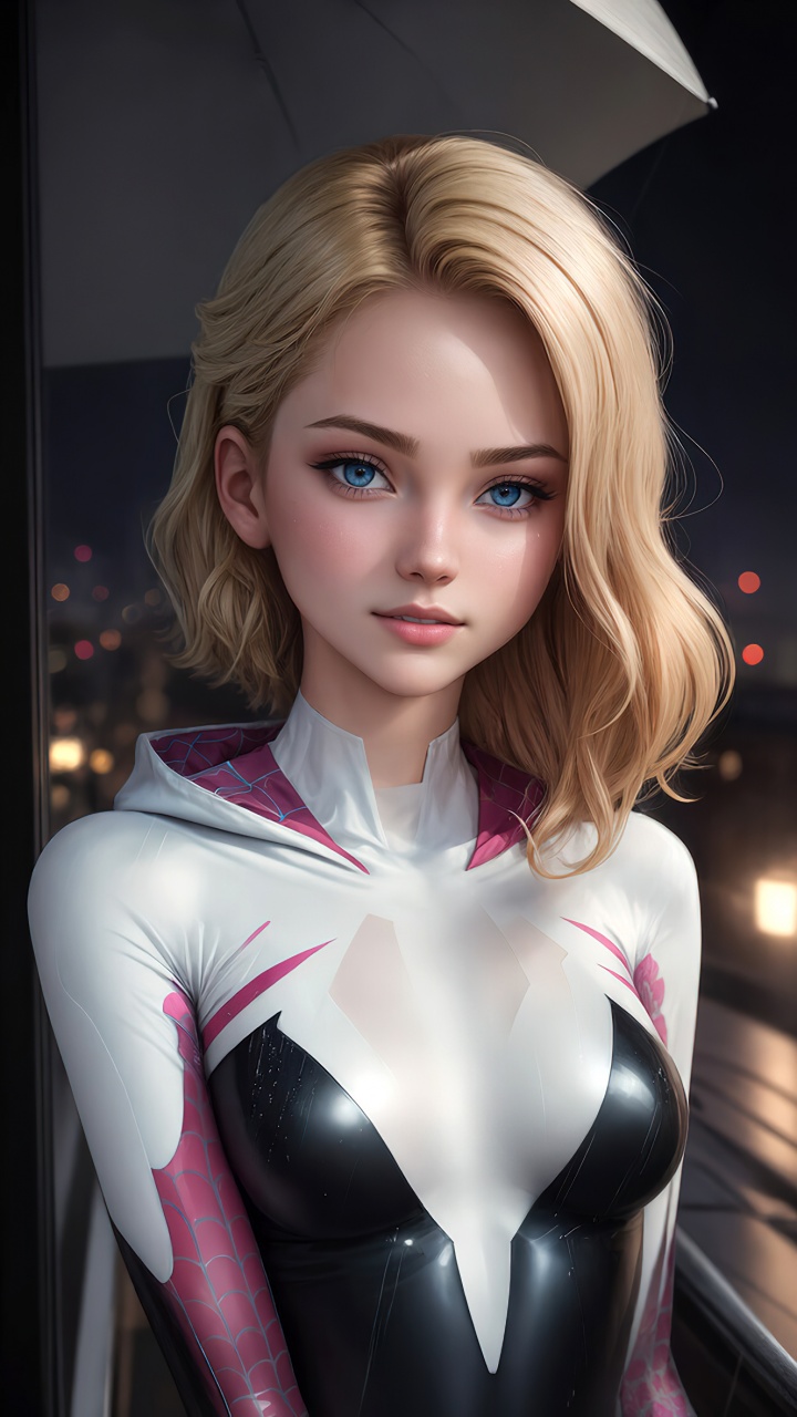 Cute Spider-Gwen Midjourney AI art 4K Wallpaper