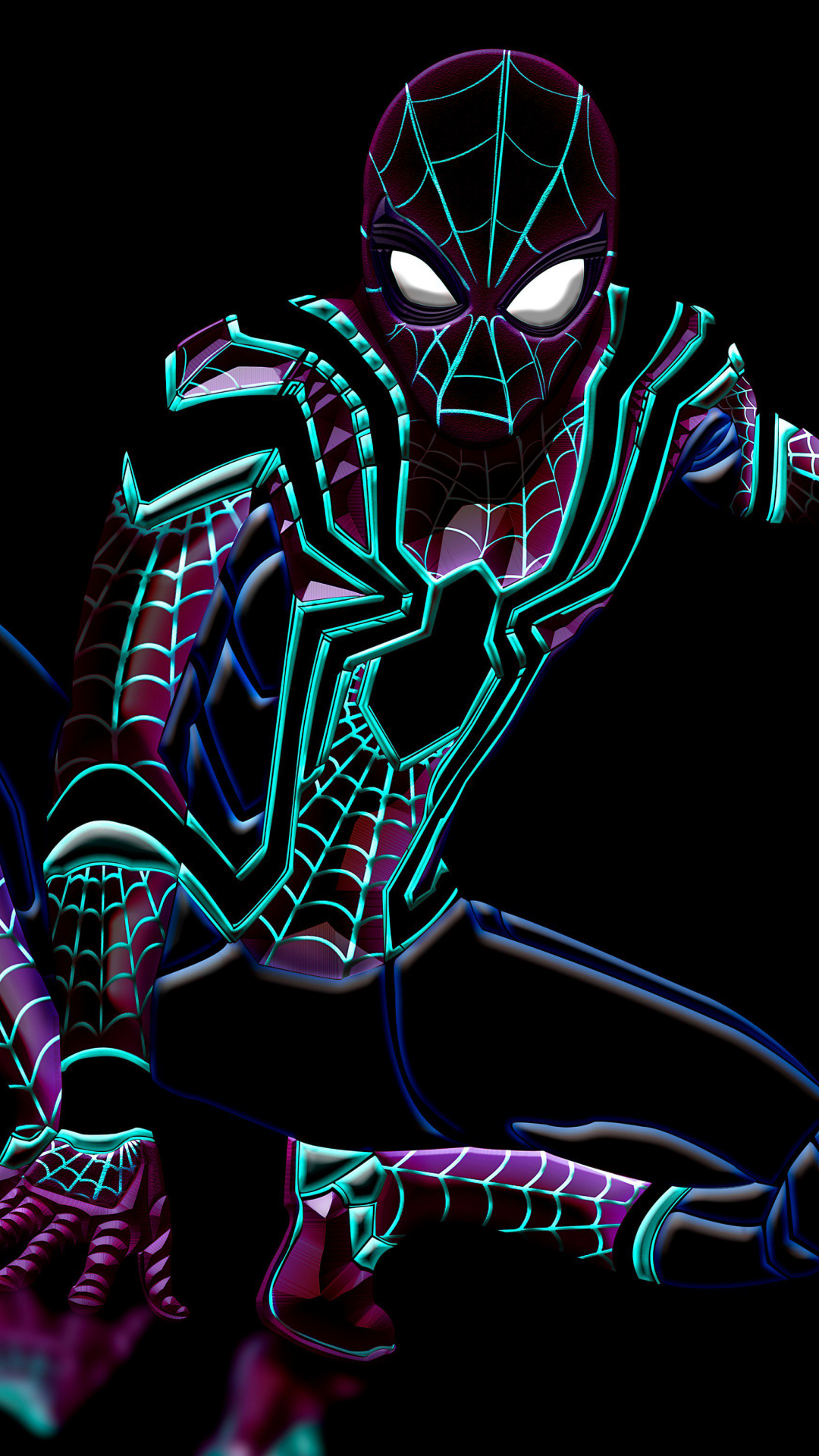 Spider-Man Wallpaper 4K, Neon art, Black background, Marvel Superheroes