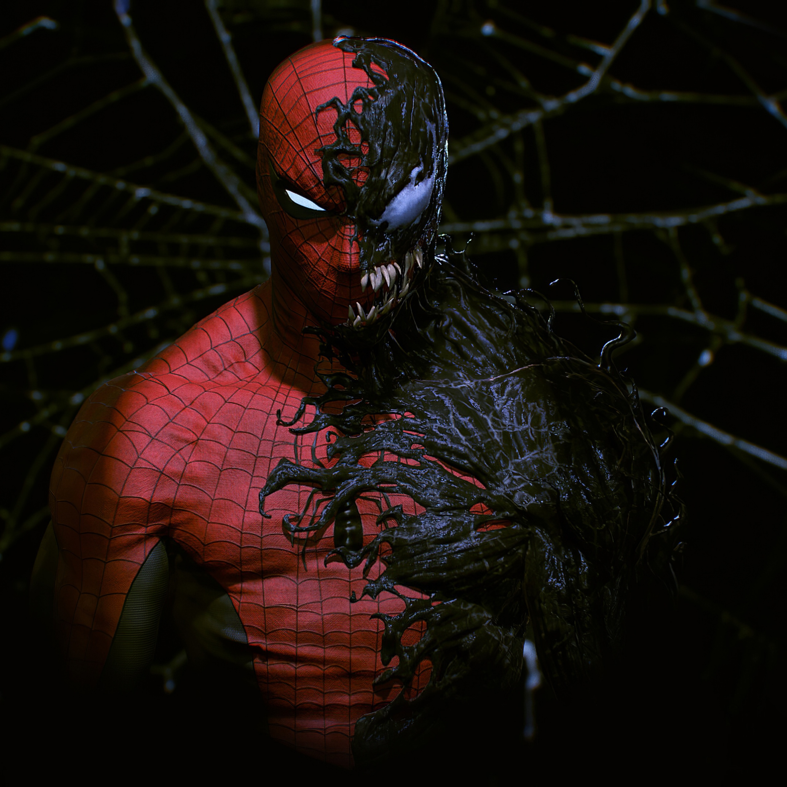 Spider-Man Wallpaper 4K, Venom, Black background, Graphics CGI, #2954