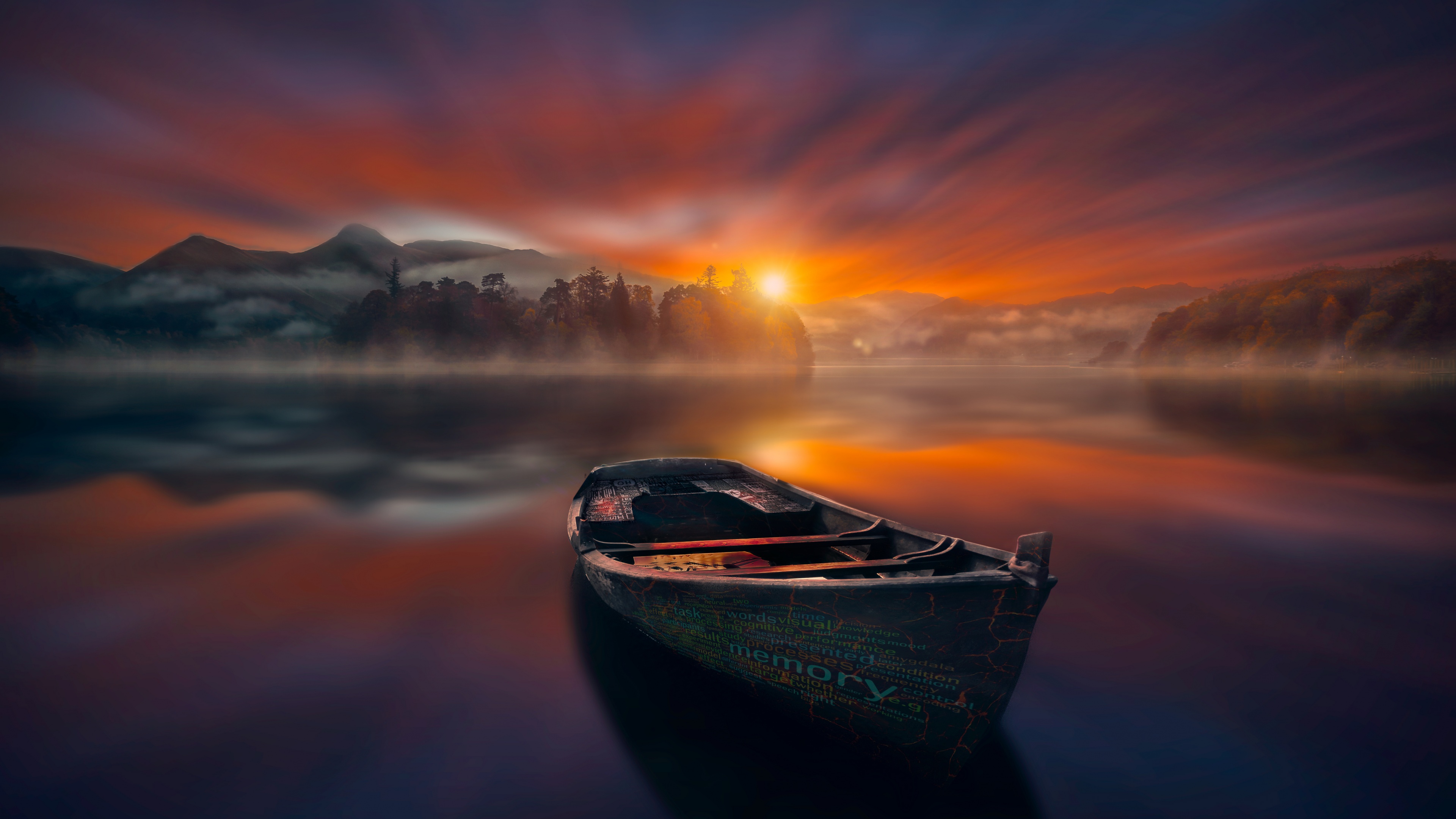 Sunset Wallpaper 4K, Boat, Lake, Reflections, Nature, #2505