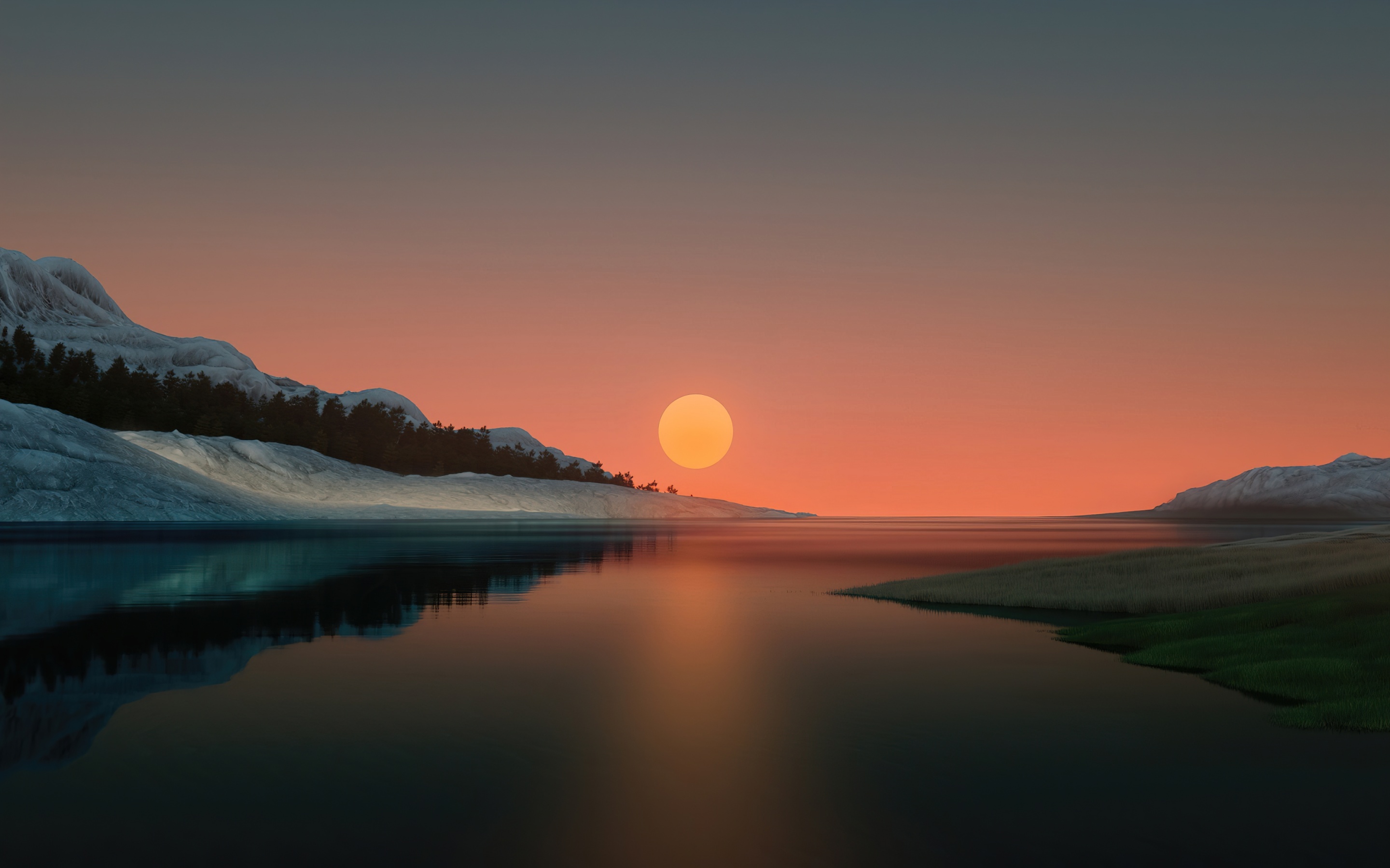 Sunset Wallpaper 4K, Windows 11, Dusk, Lake