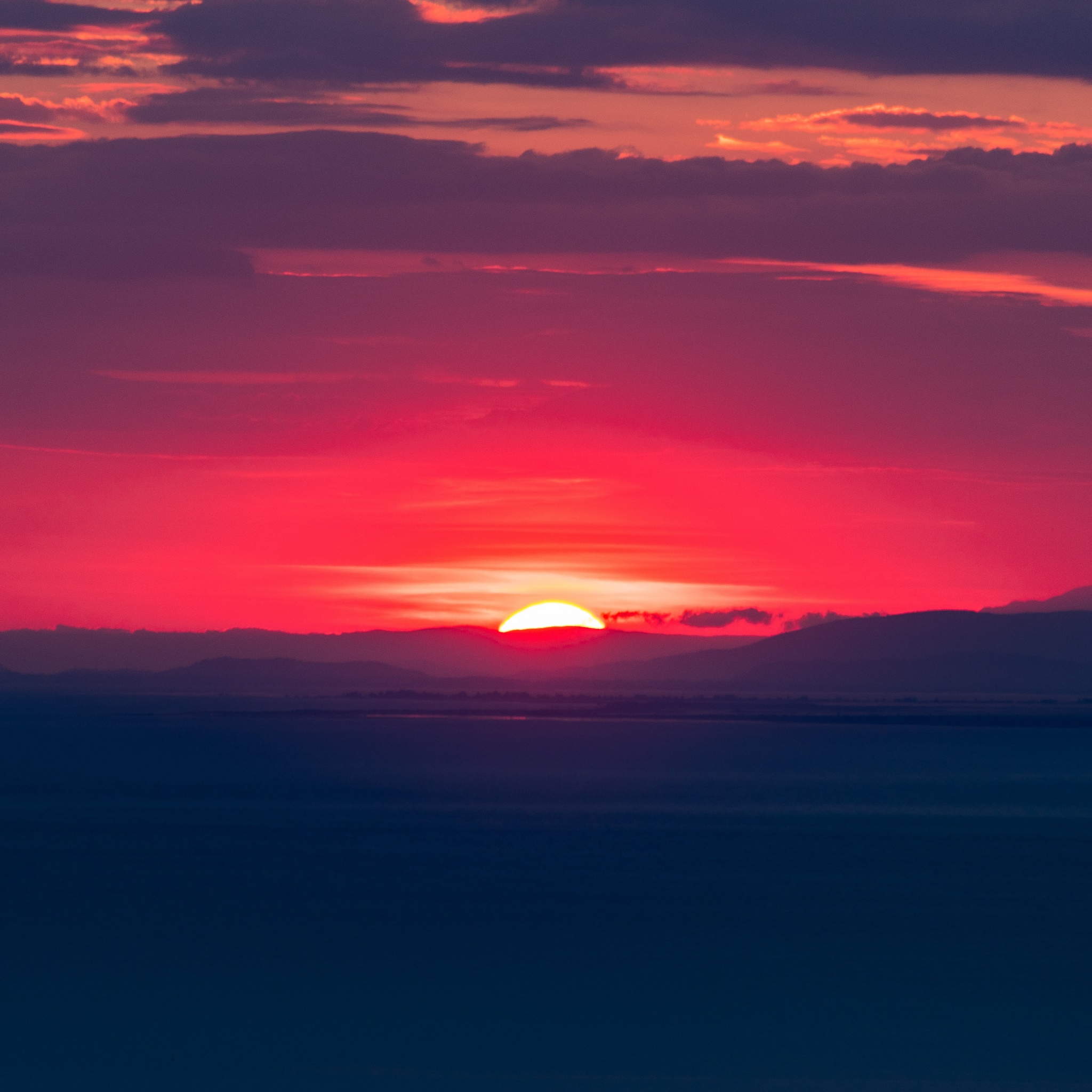 Sunset Wallpaper 4K, Hills, Red Sky, Horizon, Nature, #1523