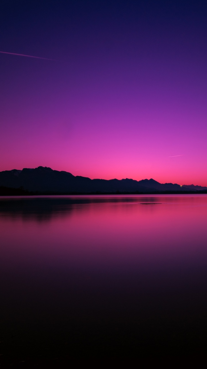 Sunset Wallpaper 4K, Lake, Dusk, Purple sky