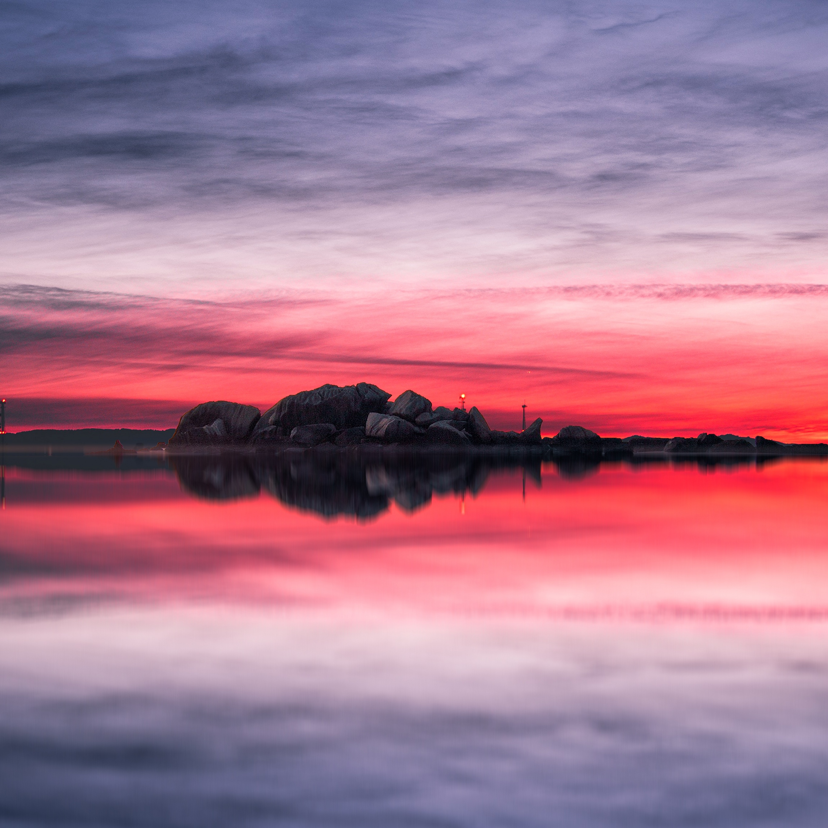 Sunset Wallpaper 4K, Lake, Red Sky, Nature, #4611
