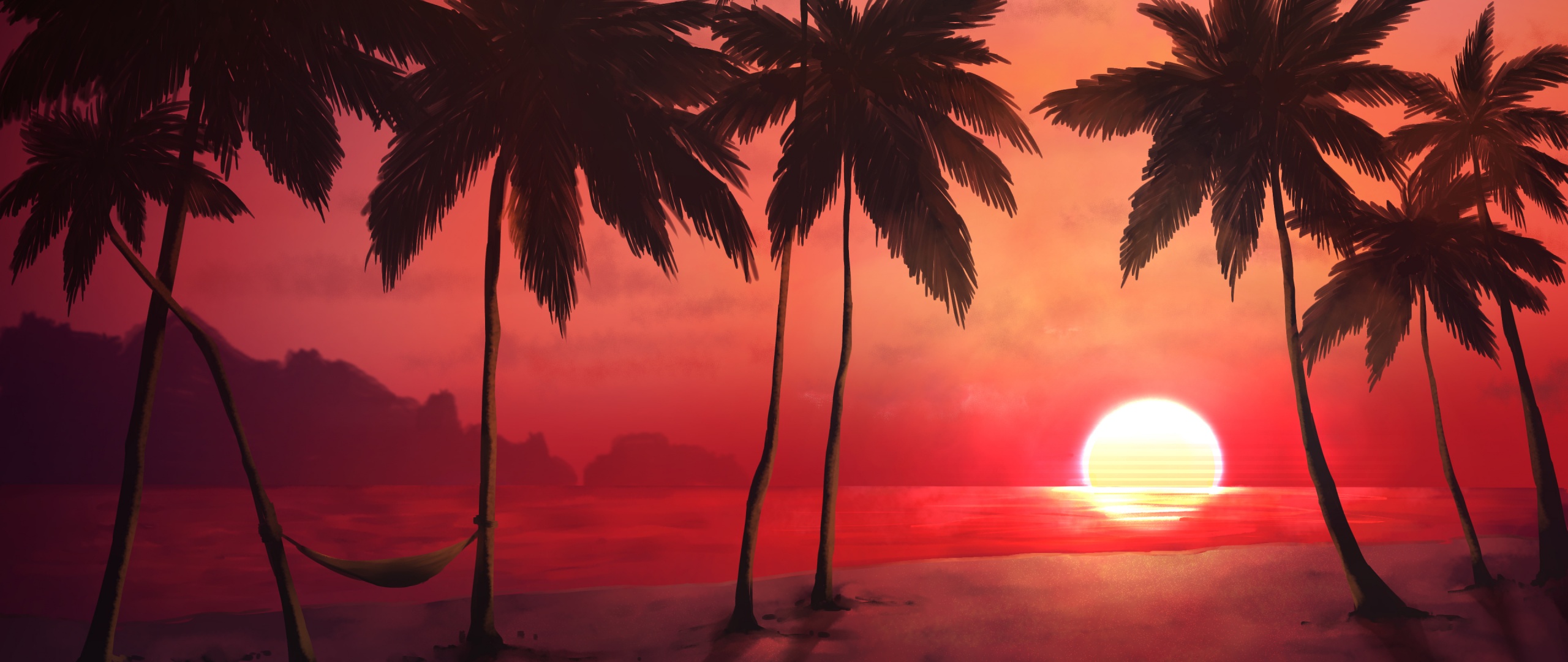 Palm Tree Beach Sunset Wallpaper