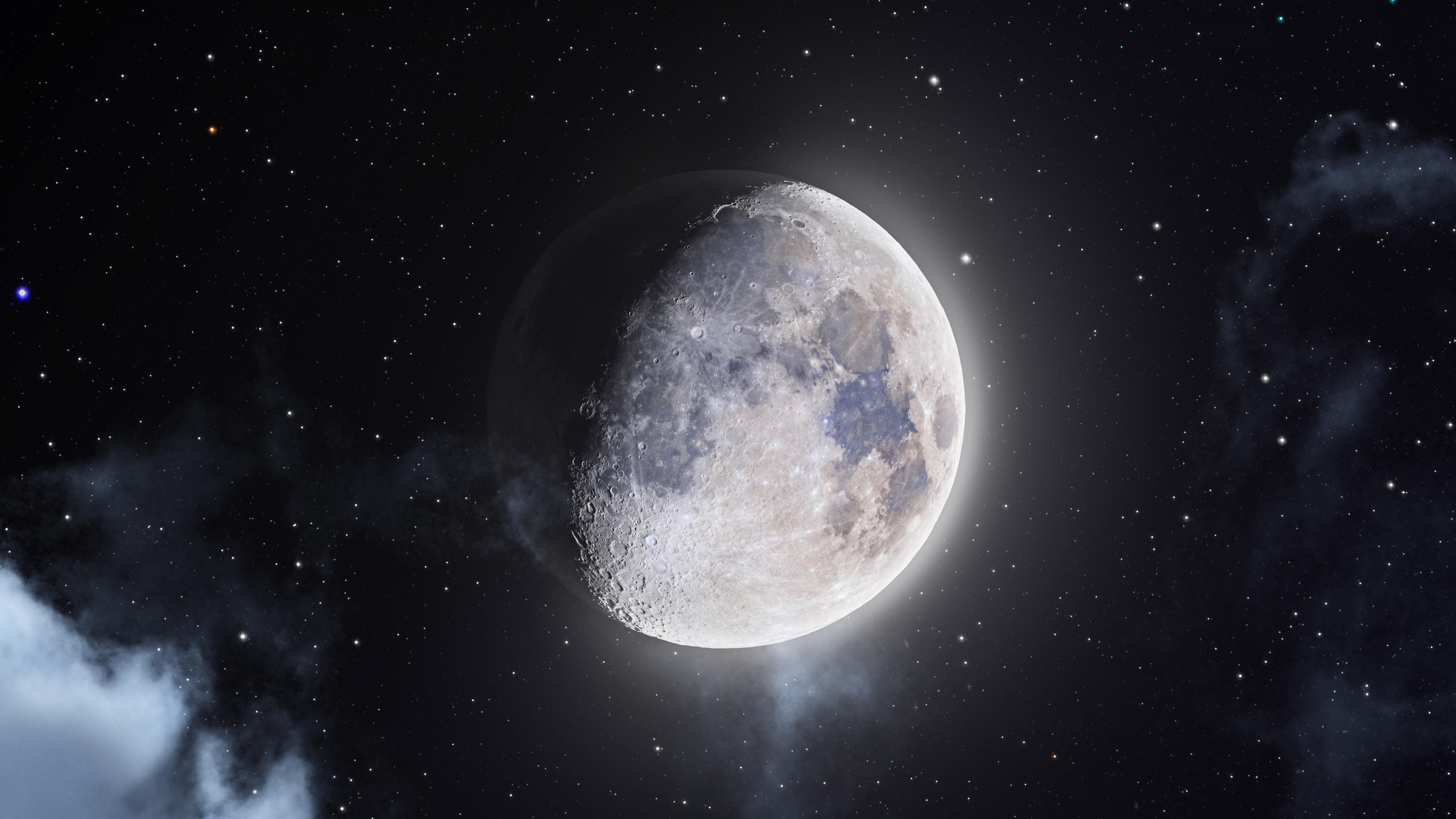 Super Moon Wallpaper 4K, Full Moon, Stars, Cosmos, Clouds, 5K, 8K