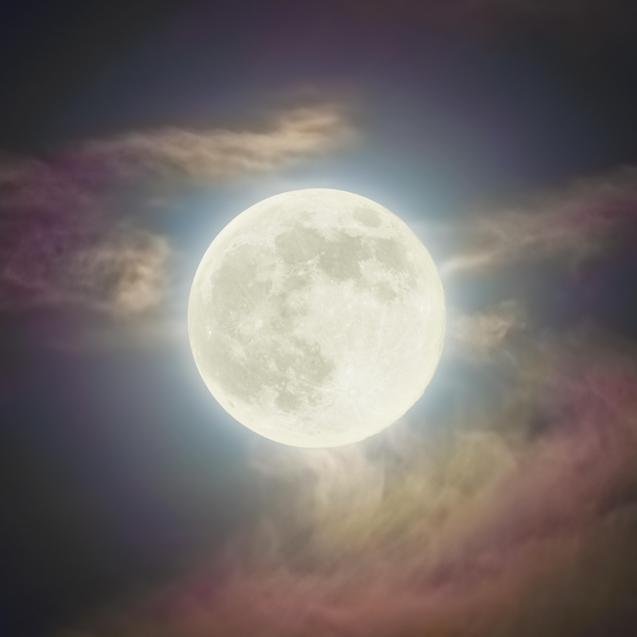 Super Pink Moon Wallpaper 4K, Full moon, Clouds, Space, #6200